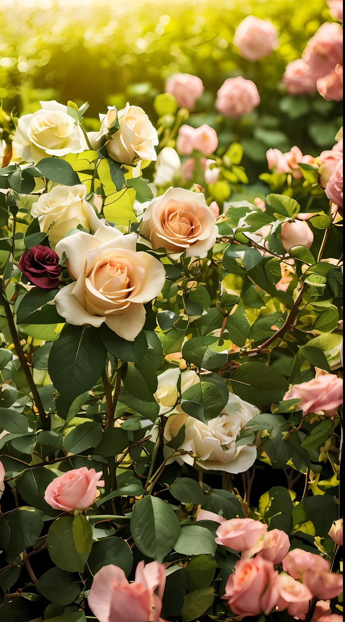 Many roses bloom in the garden, rose-brambles, rosa bonheurn, Incredibly beautiful, rose twining, Rose garden, Rozen Maiden, Classic beauty, crown of peach roses, natural point rose', crown of mechanical peach roses, cottagecore flower garden, stunningly beautiful, soft shade, in a cottagecore flower garden, rosette