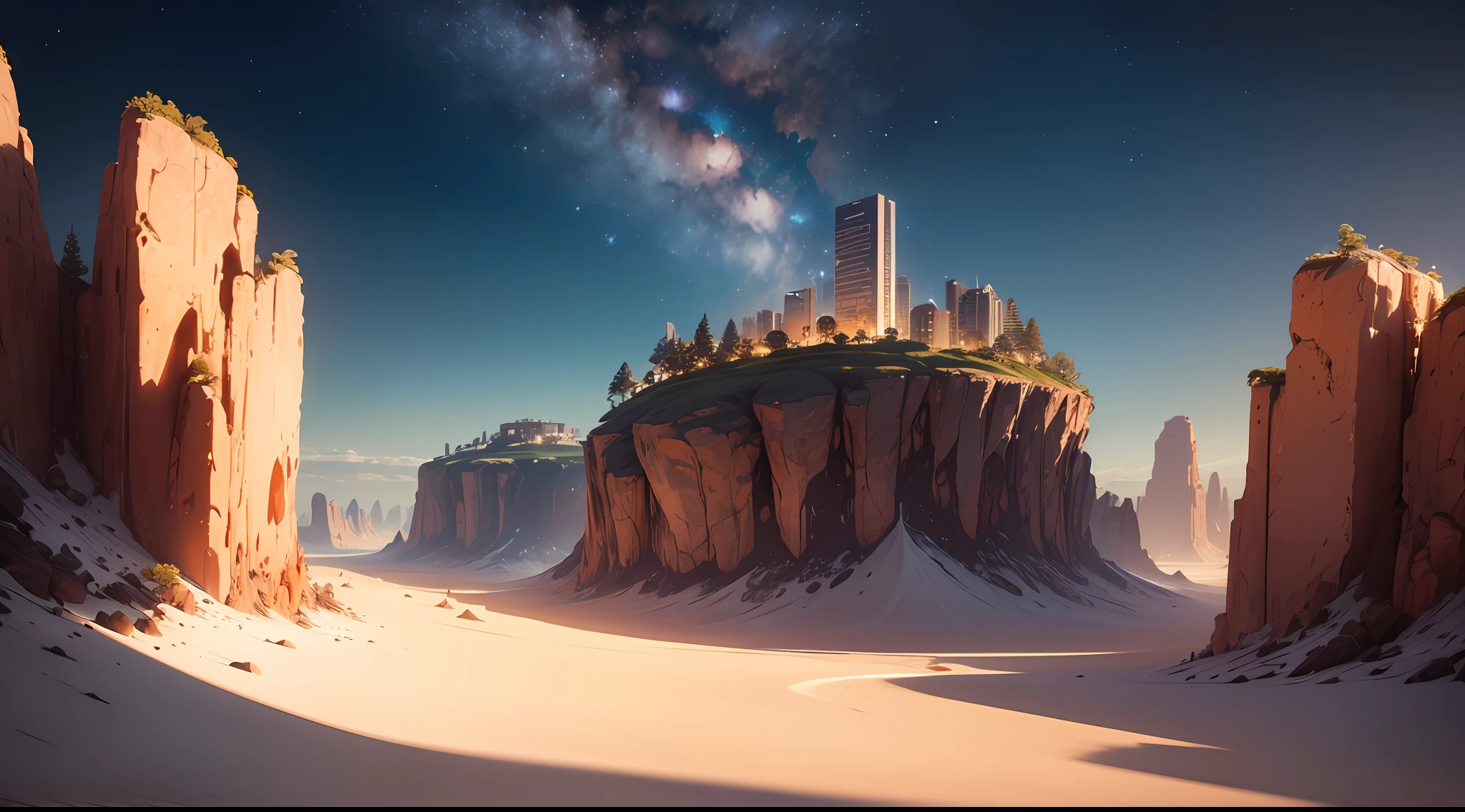 Uma foto de paisagem ampla, pan, (vista de longe, The sky is above and the open field is below), in the distance a large futuristic city on Mars, cidade cyberpunk, Spaceships fly over the city, (lua cheia: 1,2), dim sky, noite escura estrelada, (meteoro: 0,9), (nebulosa: 1,3 ), montanhas distantes , dunas de areia, (Luz Quente: 1.2), (estrelas: 1.2), Luzes, Muito Roxo e Laranja, Detalhes Intrincados, volumetric lighting BREAK (Obra-prima: 1.2), (Melhor Qualidade), (papel de parede 8k extremamente detalhado), foto realismo, octane render, NVIDIA ray tracing, 4k, Ultra Detalhado, (dynamic compositing: 1.4), Rico em Detalhes e Cor, (rainbow color: 1.2), (Brilho, Atmospheric Illumination), Sonhador, magica. --auto