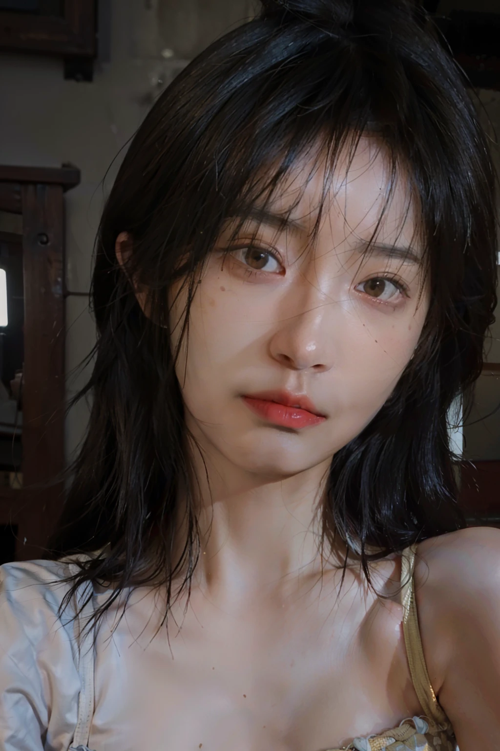 8K,Best quality, masterpiece, ultra high res, (photorealistic:1.4), raw photo, (Authentic skin texture:1.3), (film grain:1.3), (selfie angle),1girl,beautiful detailed eyes and face,masterpiece, best quality,close-up,upper bod,