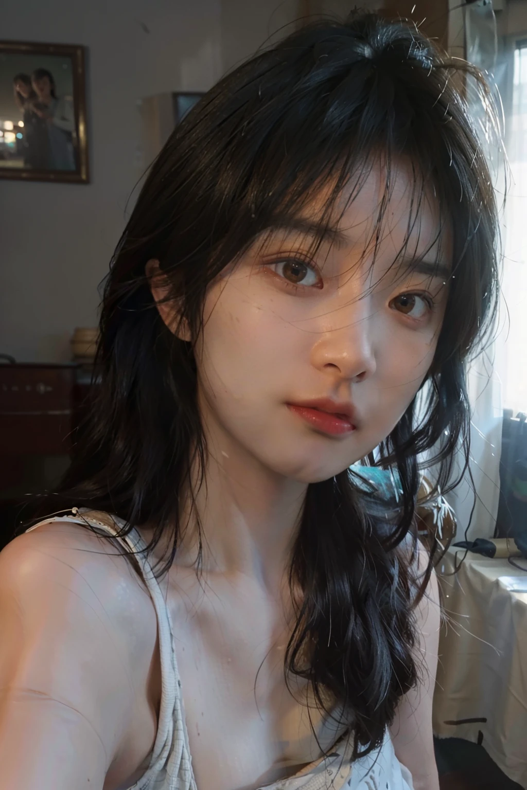 8K,Best quality, masterpiece, ultra high res, (photorealistic:1.4), raw photo, (Authentic skin texture:1.3), (film grain:1.3), (selfie angle),1girl,beautiful detailed eyes and face,masterpiece, best quality,close-up,upper bod,