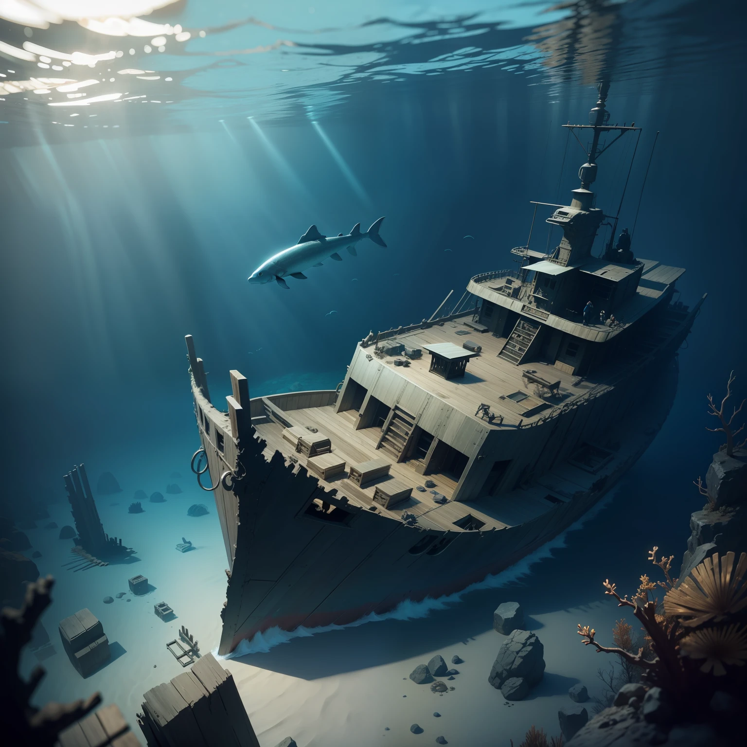 Freediver,When exploring the deep sea,Discover a destroyed wooden shipwreck,There were many gold and silver jewelry in the wreck