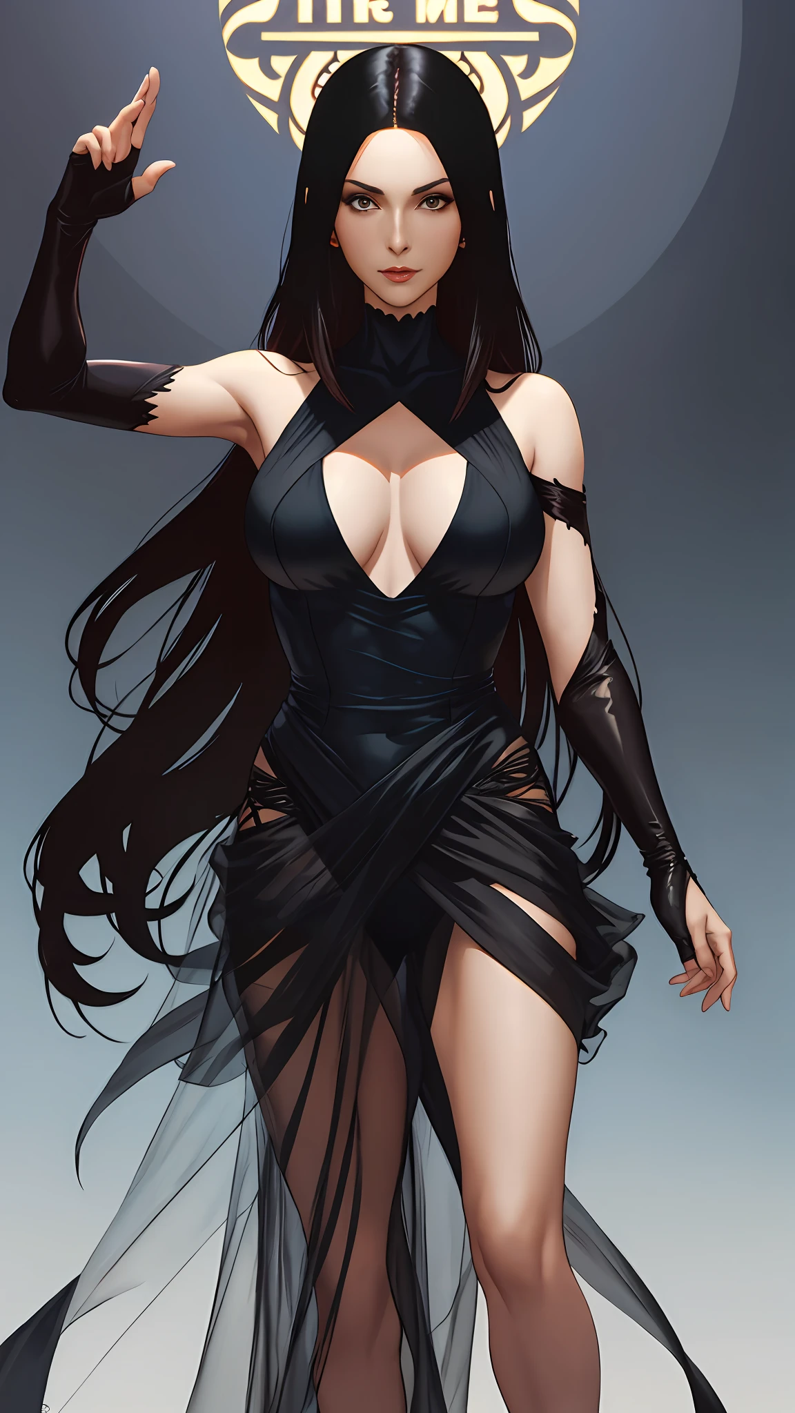there is a woman in a black dress posing for a picture, hajime sorayama designed girl, Jeffrey Catherine Jones pose, Charlie Bowater style, style of raymond swanland, Inspired by Jeffrey Catherine Jones, style ivan talavera and artgerm, Artgerm Greg Rutkowski _ greg, charlie bowater character art, Raphael Albuquerque Comic Art