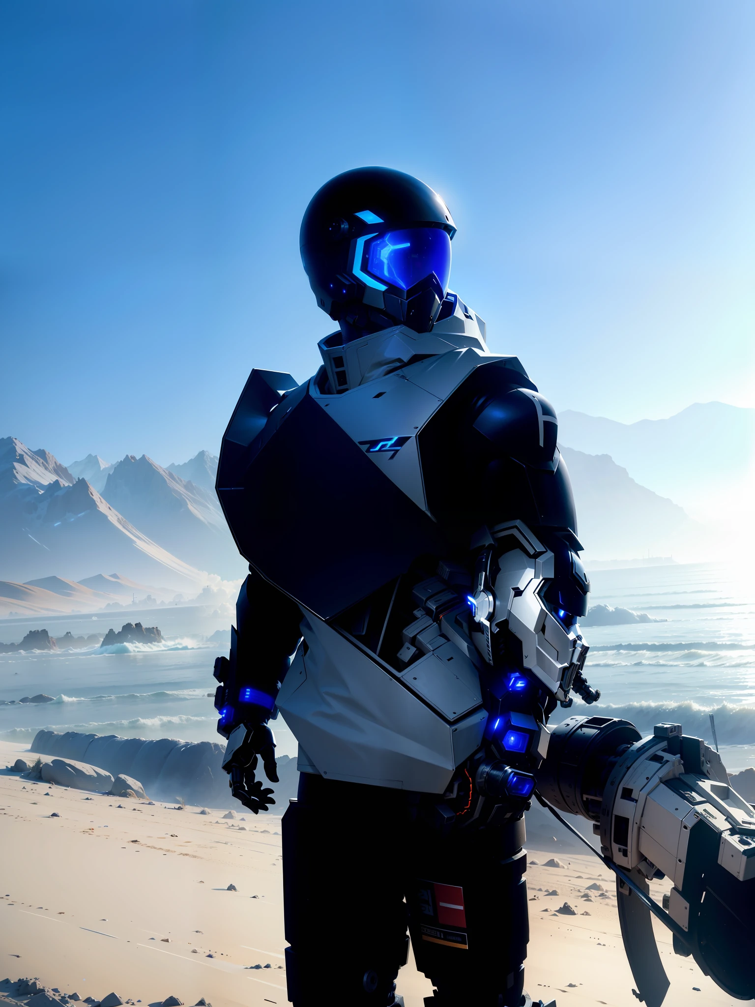 Handsome network, Handsome warrior, Full body mecha,High-tech black high-tech helmet,Nousr, Biomechanicals, MSHN Robot Man,High-tech helmet,hyper realisitc, Steel, Complex design, insanely details, finely detailled, Extremely clear lines, cinmatic lighting, photograph realistic, A detailed masterpiece