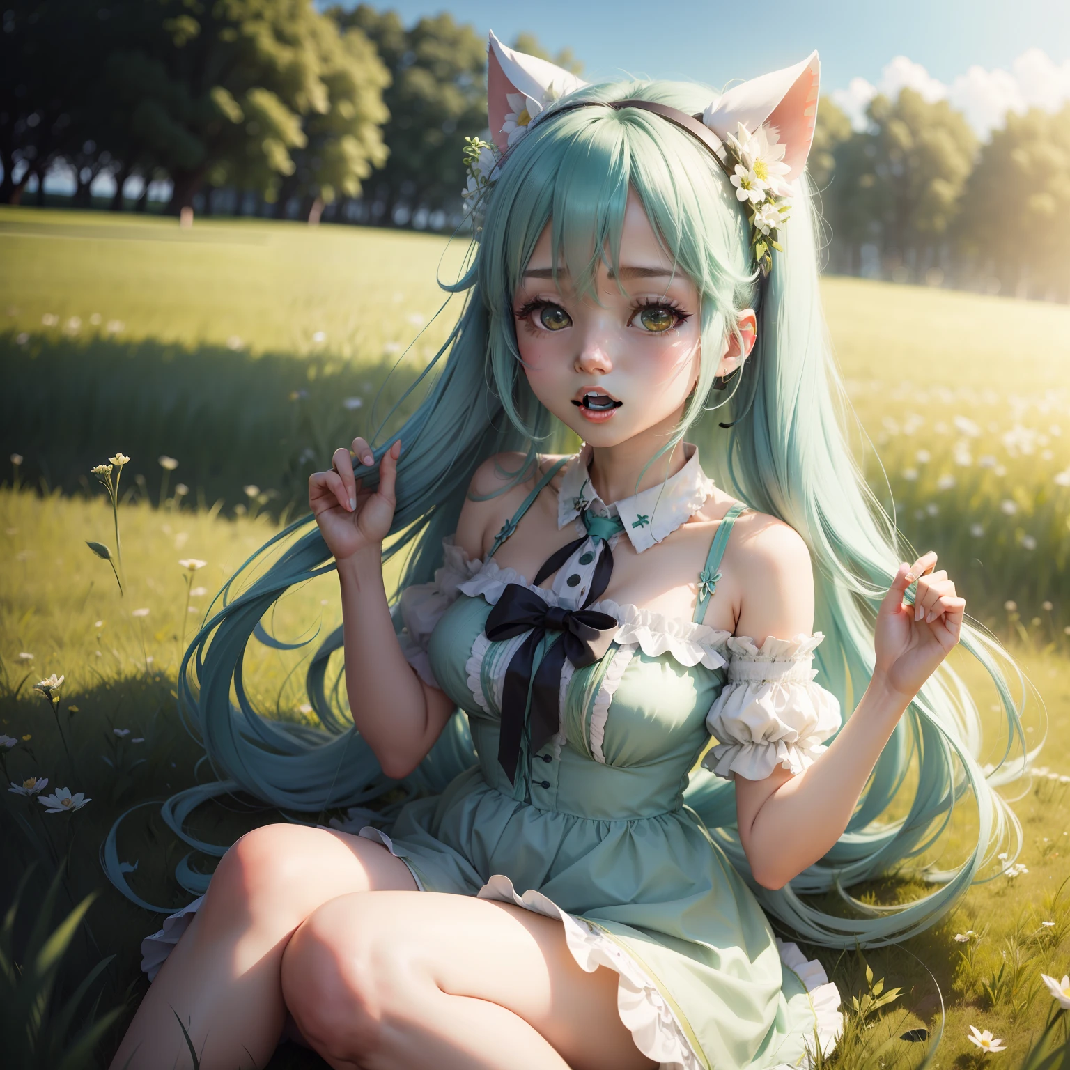 Beautiful grassland、miku hatsune、Singing