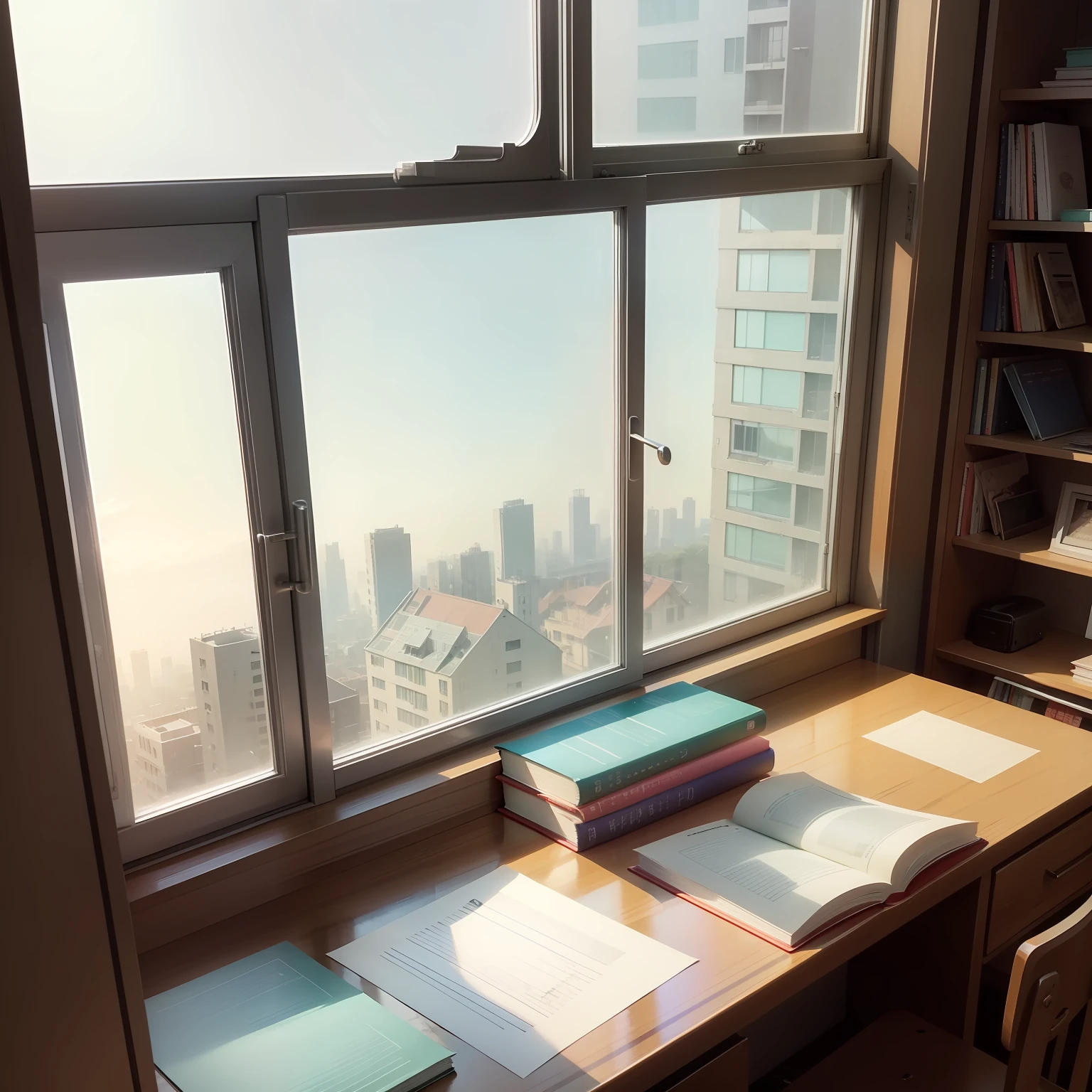 Gaokao，struggle，struggle，Study desk，bookshelves，Great view from the window，Paper，countdown