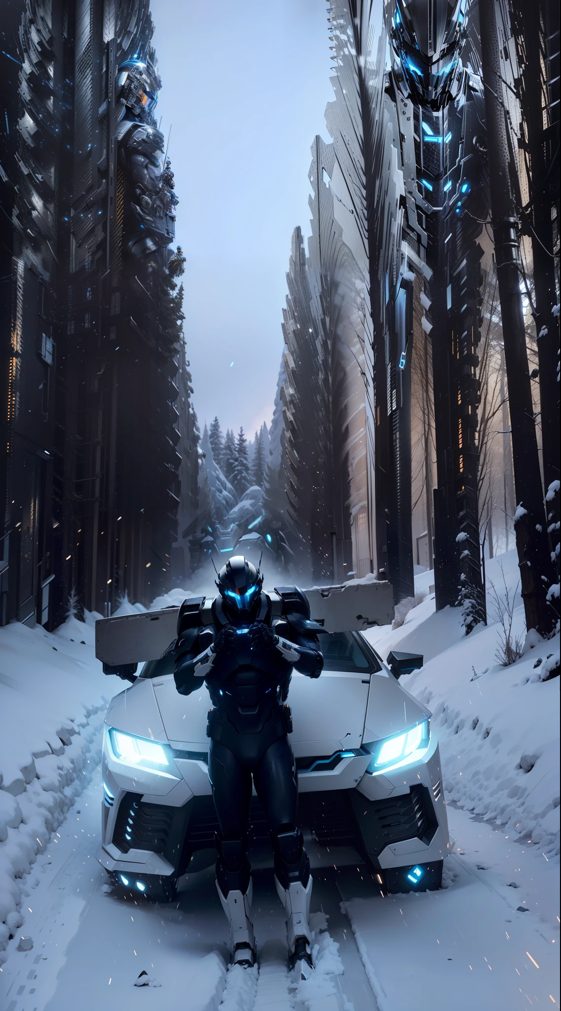 Handsome network, Handsome warrior, Full body mecha，High-tech black high-tech helmet，Nousr， Biomechanicals， MSHN Robot Man，High-tech helmet，hyper realisitc， Steel， Complex design， insanely details， finely detailled， Extremely clear lines， cinmatic lighting， photograph realistic， A detailed masterpiece