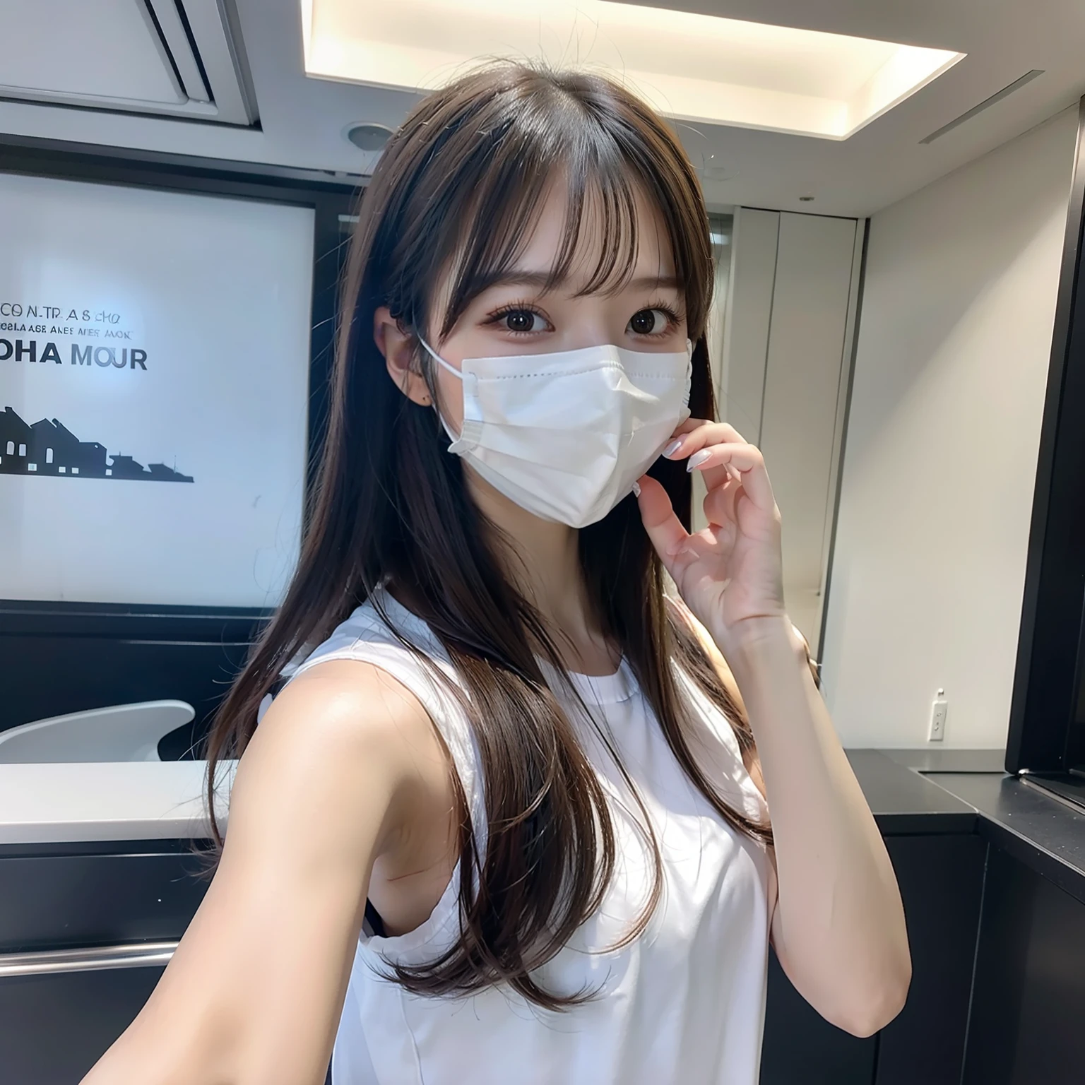 teens girl，self-shot，solo person，mouth mask