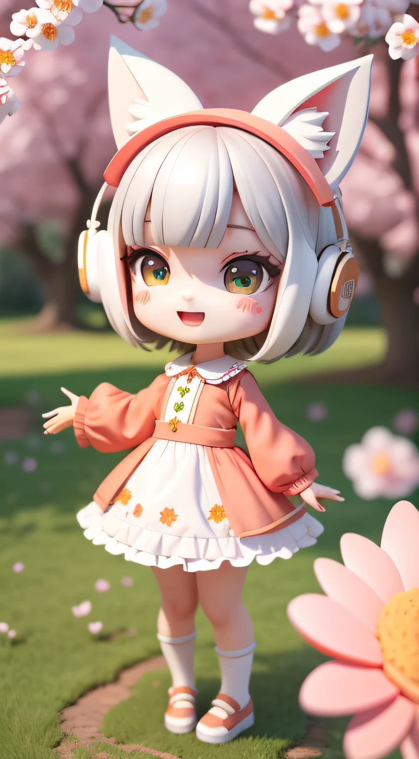 (masterpiece),(best quality),(ultra-detailed), (full body:1.2),
1girl,chibi,cute, smile, open mouth,
flower, outdoors, playing guitar, blush, tree, :3, shirt, short hair, cherry blossoms, green headwear, blurry, brown hair, blush stickers, long sleeves, bangs, headphones, black hair, pink,Wallpaper, phone wallpaper, Daily wallpaper, Q version, Anime hand-drawn, anime characters, Three heads, white hair, maid headdress, wide eyes, fox ears, bright pupils, anime, blind box toy style, perspective, Eye-Level Shot, UHD, retina, masterpiece, ccurate, textured skin, super detail, best quality, highres, HD, 4K, 8k
(beautiful detailed face), (beautiful detailed eyes),