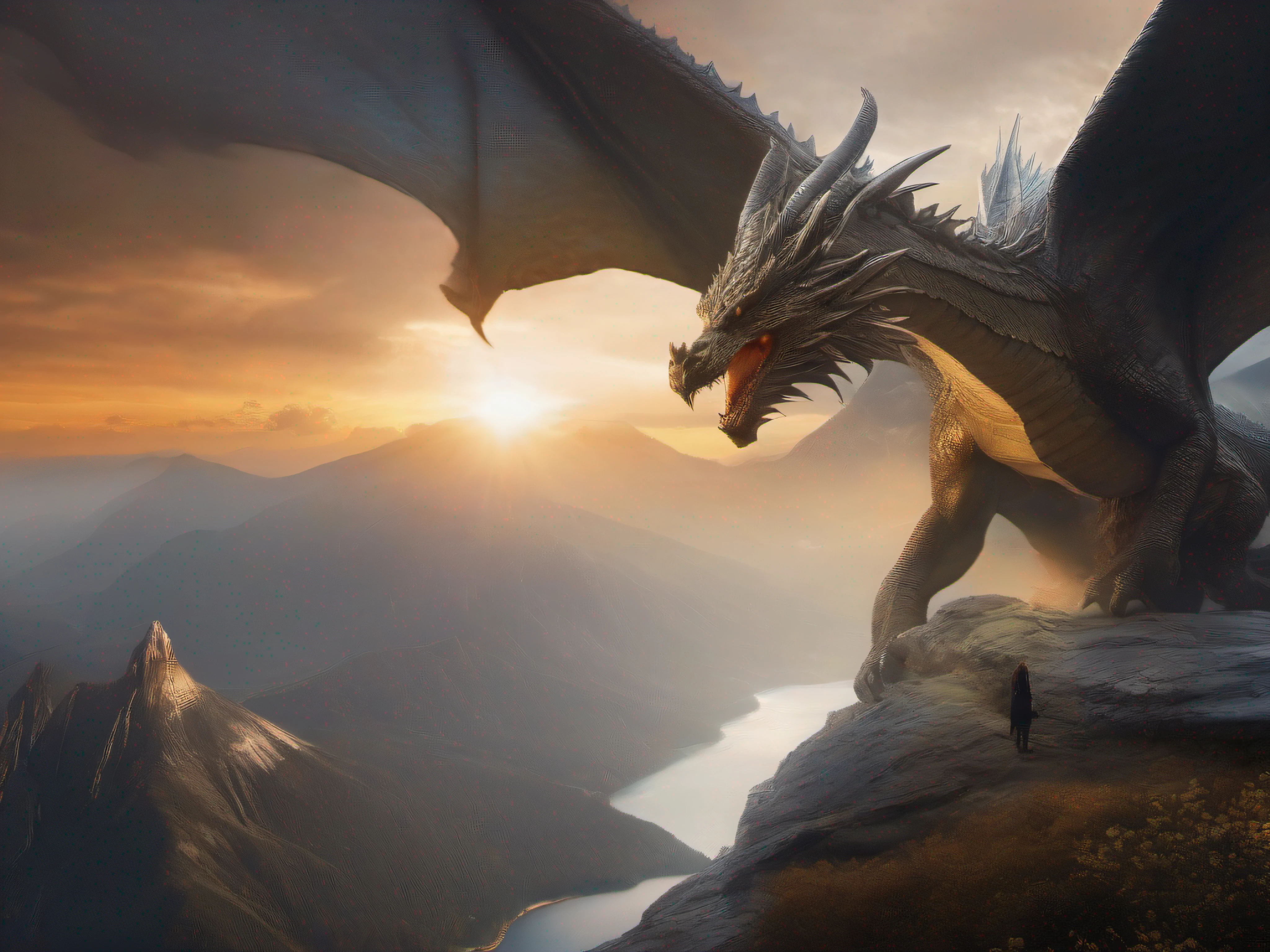 majestic dragon and a human, united in an epic and captivating scene