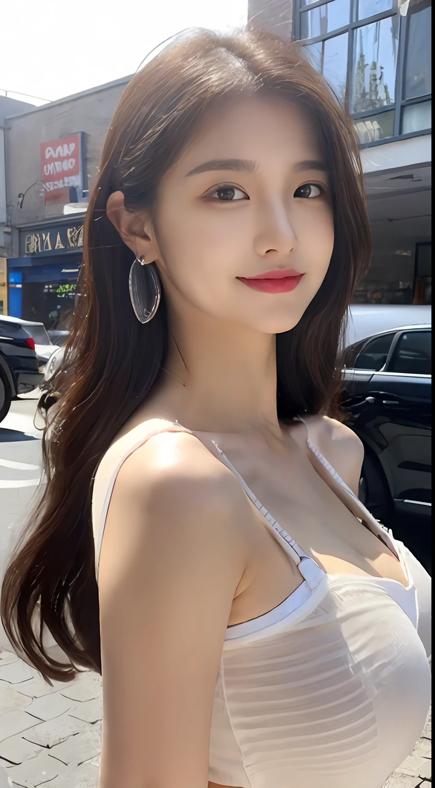((Best Quality, 8K, Masterpiece: 1.3)), (Flower Cap: 1.3), Focus: 1.2, Perfect Body Beauty: 1.4, Buttocks: 1.2, (Layered Haircut: 1.2)), (Dark Street: 1.3), solo, Highly Detailed Face and Skin Texture, Full Body, Delicate Eyes, Double Eyelids, Whitened Skin, Long Hair, (Round Face: 1.5), (Loose Crop Top, Shorts: 1.6), high resolution, big breasts, detailed realistic breasts, beautiful breasts, realistic smooth white skin, detailed realistic hands, detailed realistic fingers, perfect human body ratio, perfect women figure, sexy, sexual expression, seducing, tight clothes, transparent clothes, extremely detailed, ultra realistic, smooth lighting, detailed eyes, detailed realistic hair, slim abs, detailed realistic arms, realistic human body posture, tight transparent bra, detailed realistic women body parts, young beautiful girl, sexy girl, detailed realistic necklace, detailed realistic ears, earings, detailed realistic bra texture