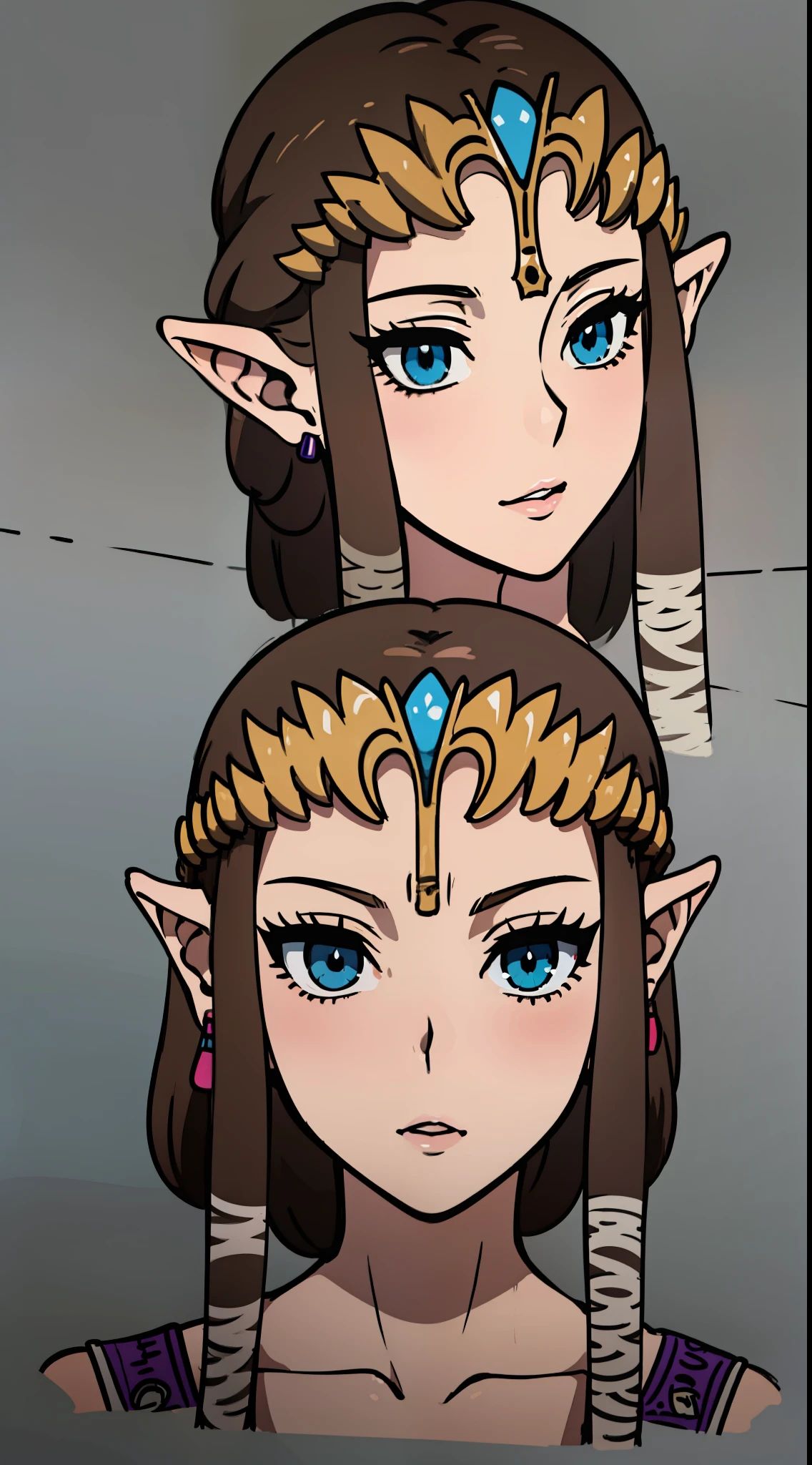 8K high quality, high accuracy, princess zelda, pretty figure, pretty face, small face, twilight princess, sexy dancer outfit, bright, eye highlights, blue eyes, small ears, brown head hair, sexy, super large breasts, erotic, illustration, beautiful line drawing. Beautiful line drawing. Background: night,