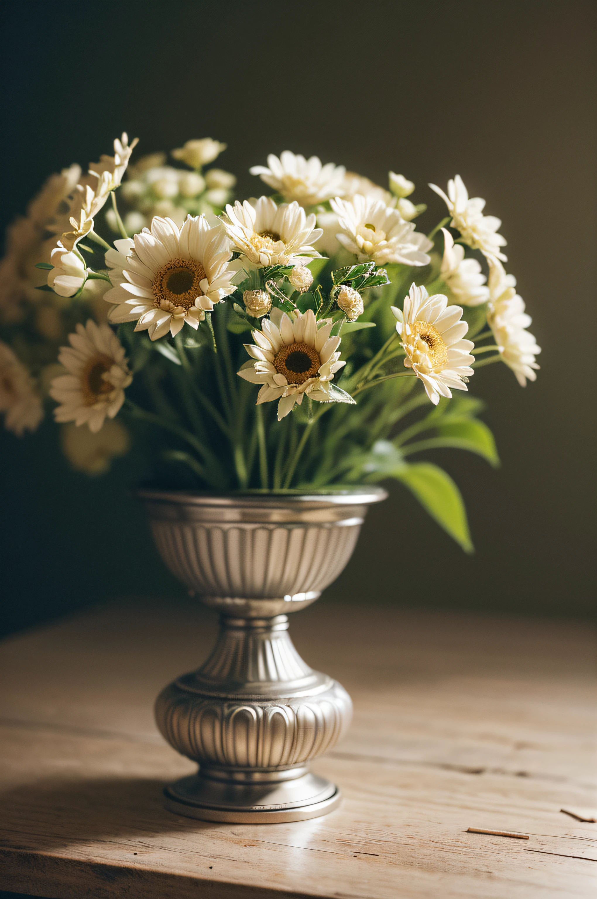 close up photo ((orthogonal front view)) of a compact still life with decorative marble ancient mystical votive statue, withering flowers all around, ((objects in realistic scale)), in the neutral dark background environment, darkened room, RAW, analog style, cinematic lighting, contrast lighting, dslr, photorealistic, hyperrealistic, neutral colors, lifelike texture, insanely intricate details, amazing fine detail, hyper detailed, film grain, sharp focus, volumetric fog 8k, ultra high res, photographed with Nikon d5600 f5.6 lens 500mm, Kodak portra 400