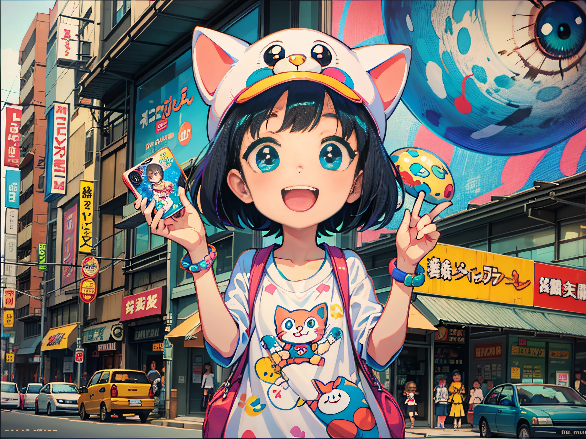 cartoon character dora dora dora dora dora dora dora dora dora dora dora dora dora dora dora dora dora dora dora, Doraemon, japanese mascot, by Murakami, author:Murakami Kagura, takashi murakami art style, 😃😀😄☺🙃😉😗, the cat is smiling,Detailed pupils,Bright and clear eyes,Colorful light,neon numbers,Mario Kart,