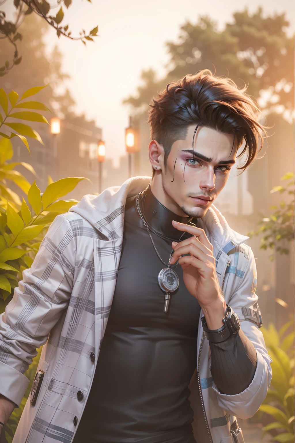 Background change cyberpunk handsome boy ultra realistic face