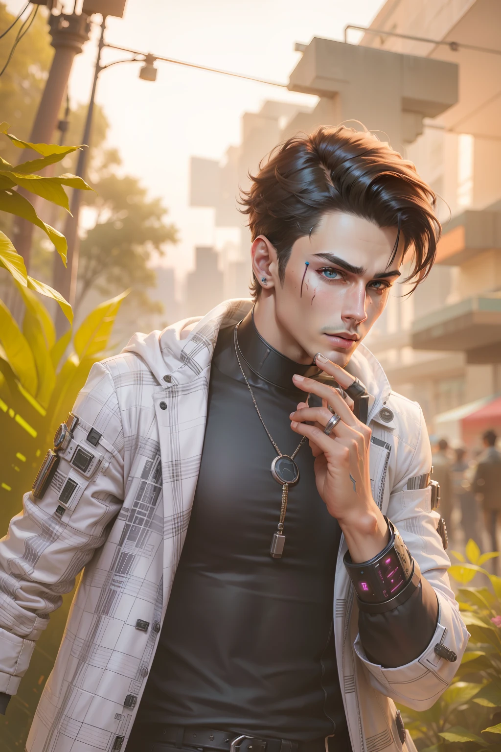 Background change cyberpunk handsome boy ultra realistic face