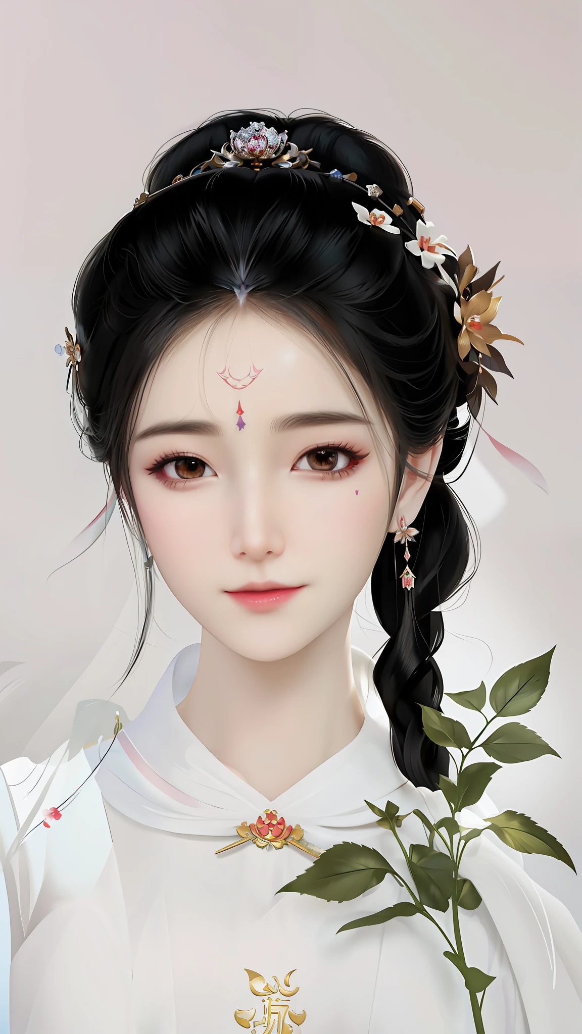 A flower stuck in his hair,Araved woman in white dress, Guviz-style artwork, Guviz, Palace , A girl in Hanfu, Beautiful digital illustration, guweiz masterpiece, A beautiful artwork illustration, Beautiful character painting, ((a beautiful fantasy empress)), Realistic. Cheng Yi, Guweiz in Pixiv ArtStation