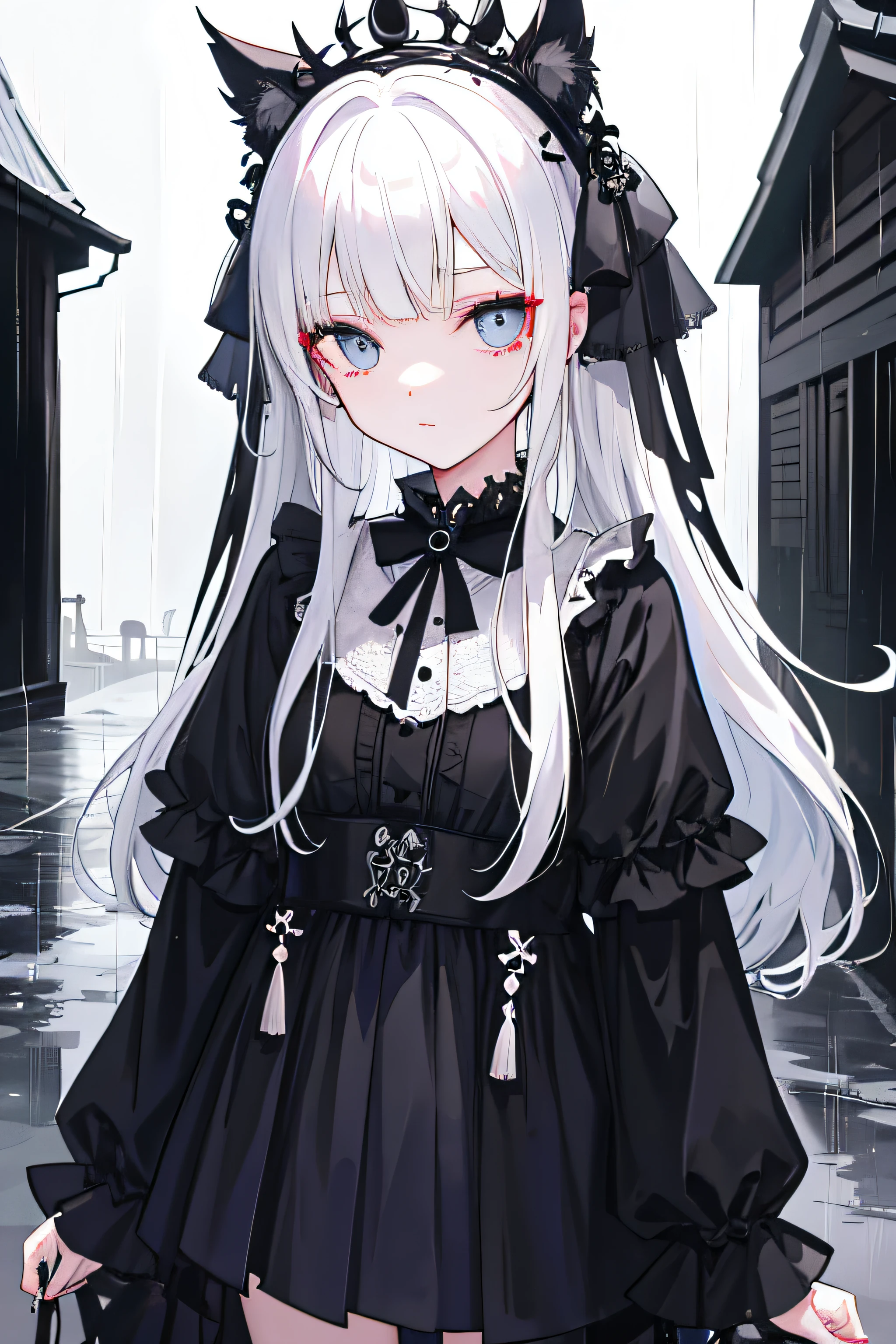 rainy evening,1girll,shinigami,the night,The upper part of the body,whaite hair,Beautiful face, eyeslashes, nase, Glossy lips,self-shot
