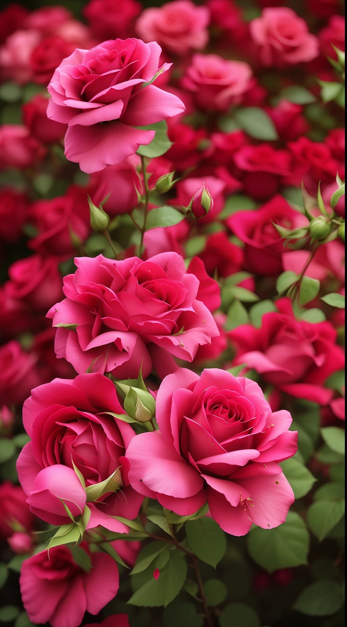 Many pink roses grow in the garden, rosa bonheurn, rose-brambles, rose twining, rosette, a few roses, natural point rose', rich deep pink, Rose garden, Rose, photo of a rose, Red and magenta flowers, Incredibly beautiful, small red roses, Intricate beauty, vivid and vibrant, Rozen Maiden, Beautiful image