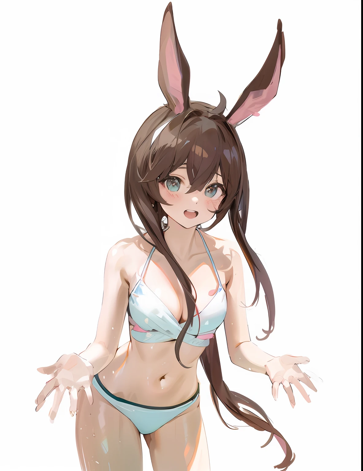 Anime girl in bikini with rabbit ears,Wearing a pink swimsuit