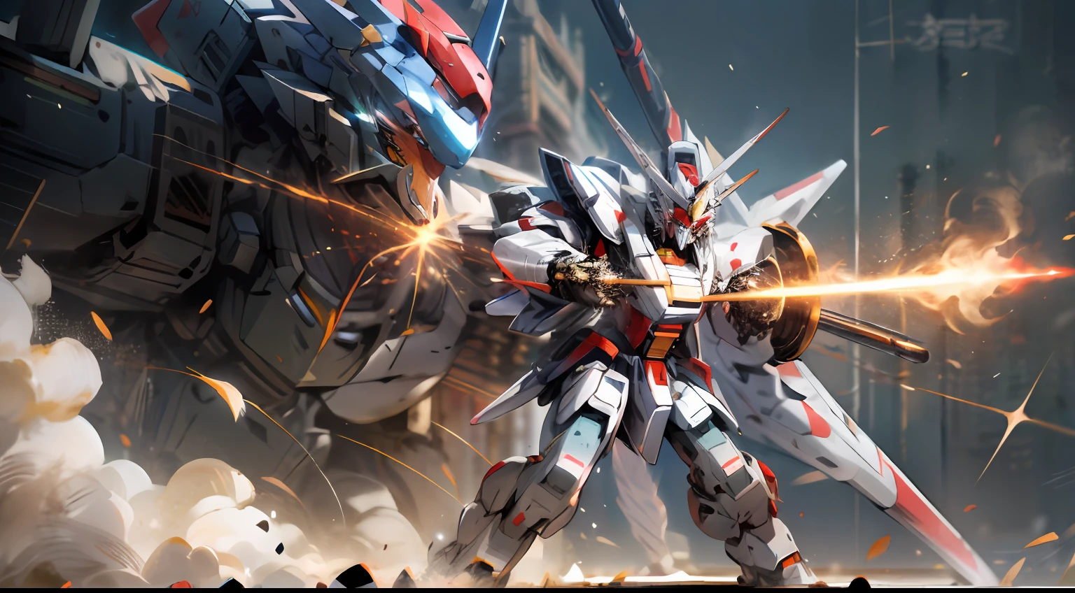 Super real,Boy mech,full bodyesbian,Full body mecha,Dragon head mech,Lifelike,combat state,battleground background,Laser cannon,Blue eyes,A detailed,in mecha style,Gundam Warrior,Japanese anime,battleground background,wallpaper hd,8K