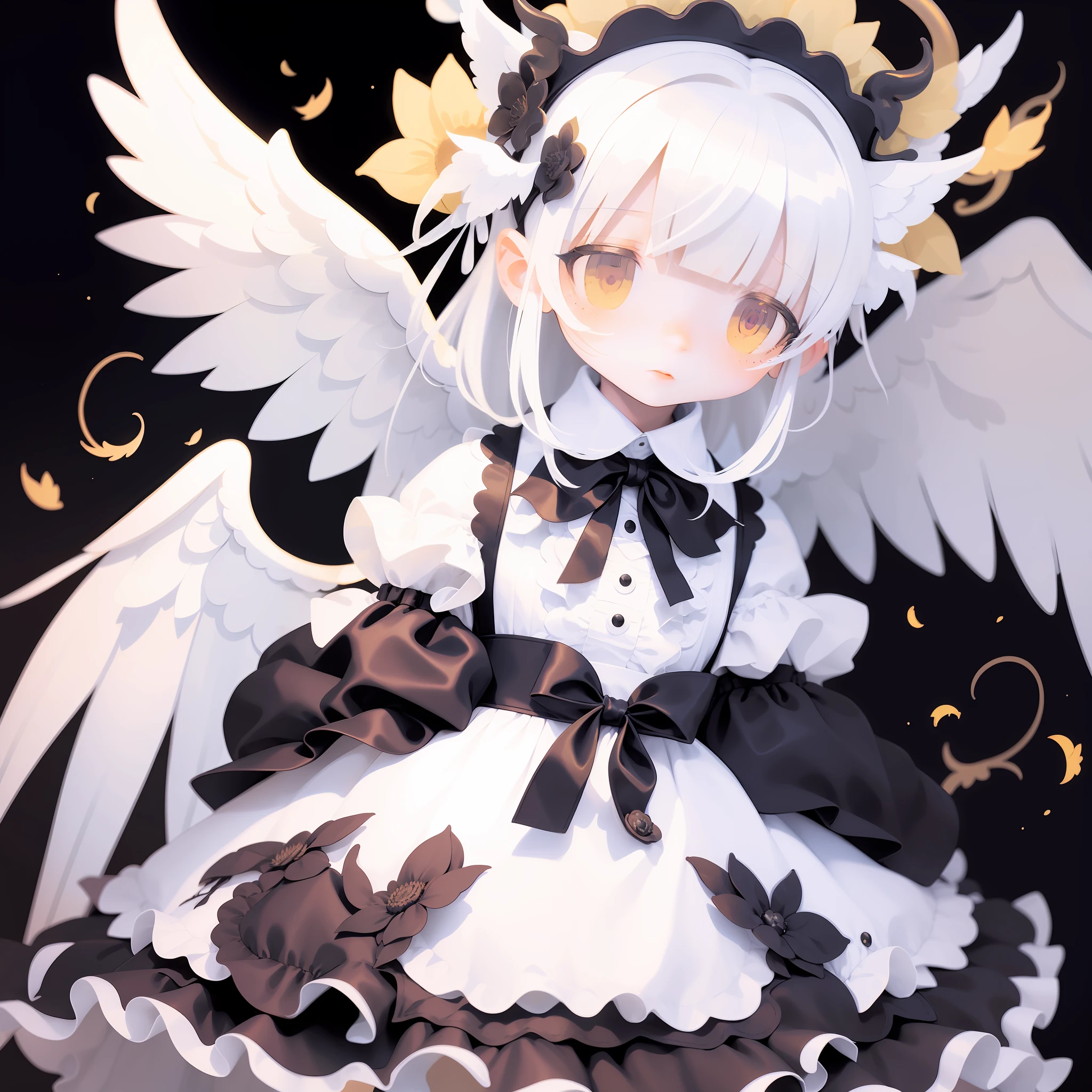 A demon that looks like an angel、girl with、Sunflower pattern dress、White hair