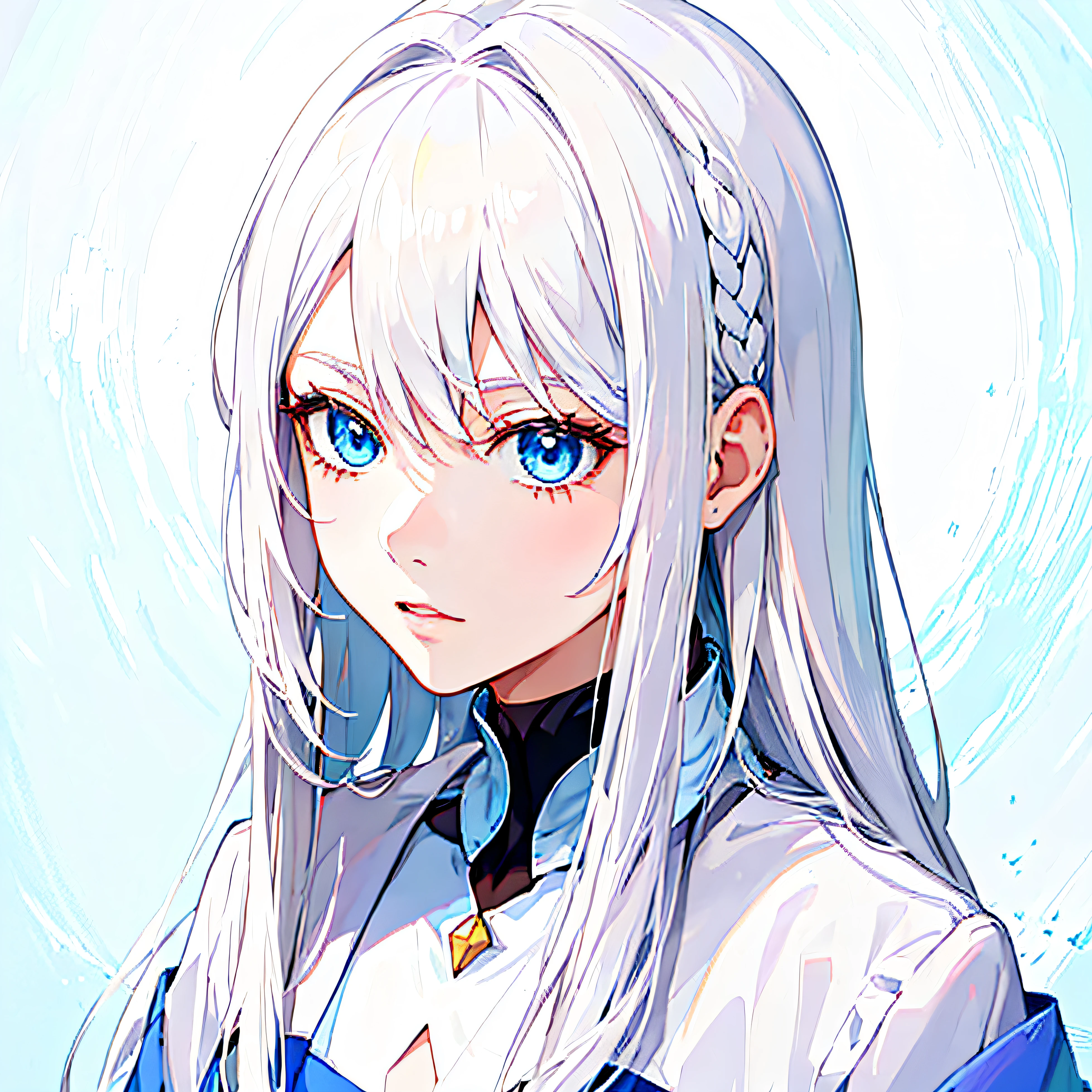 anime - style image of a woman with long white hair and blue eyes, Girl with white hair, Perfect white haired girl, from girls frontline, white haired Cangcang, detailed portrait of an anime girl, a beautiful anime portrait, White-haired, portrait anime girl, white haired lady, Fine details. Girl Front, Portrait of an anime girl, anime character portrait, Anime girl portrait
