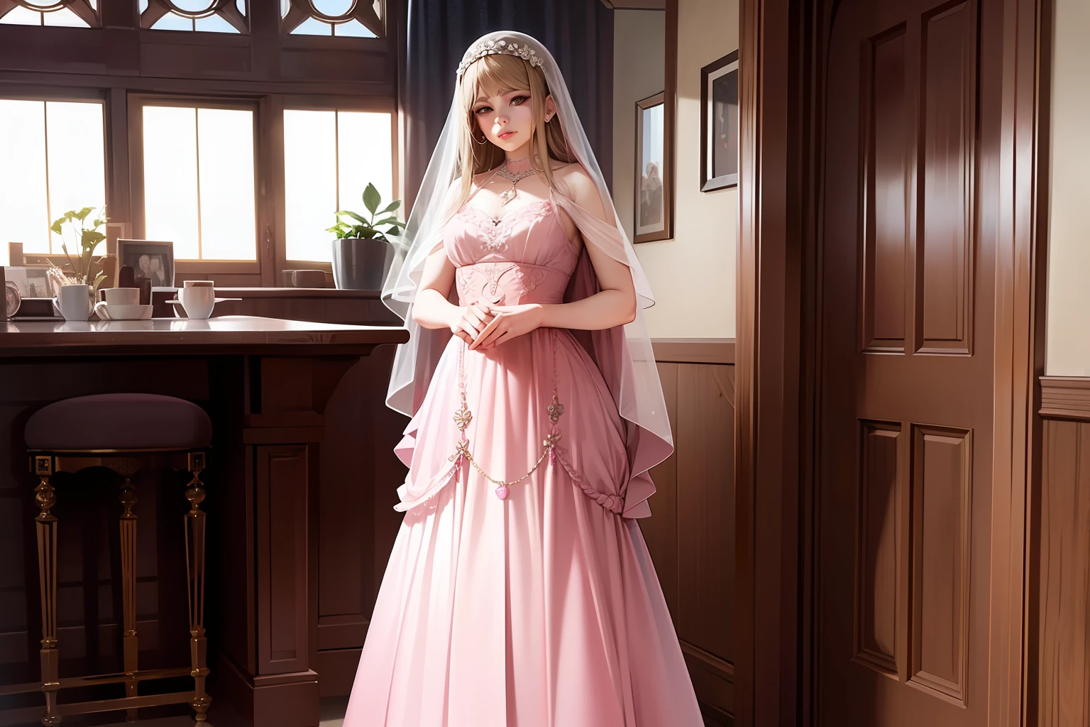 Woman in dress and veil posing for photo, Lalisa Manoban in blackpink, pink, braid