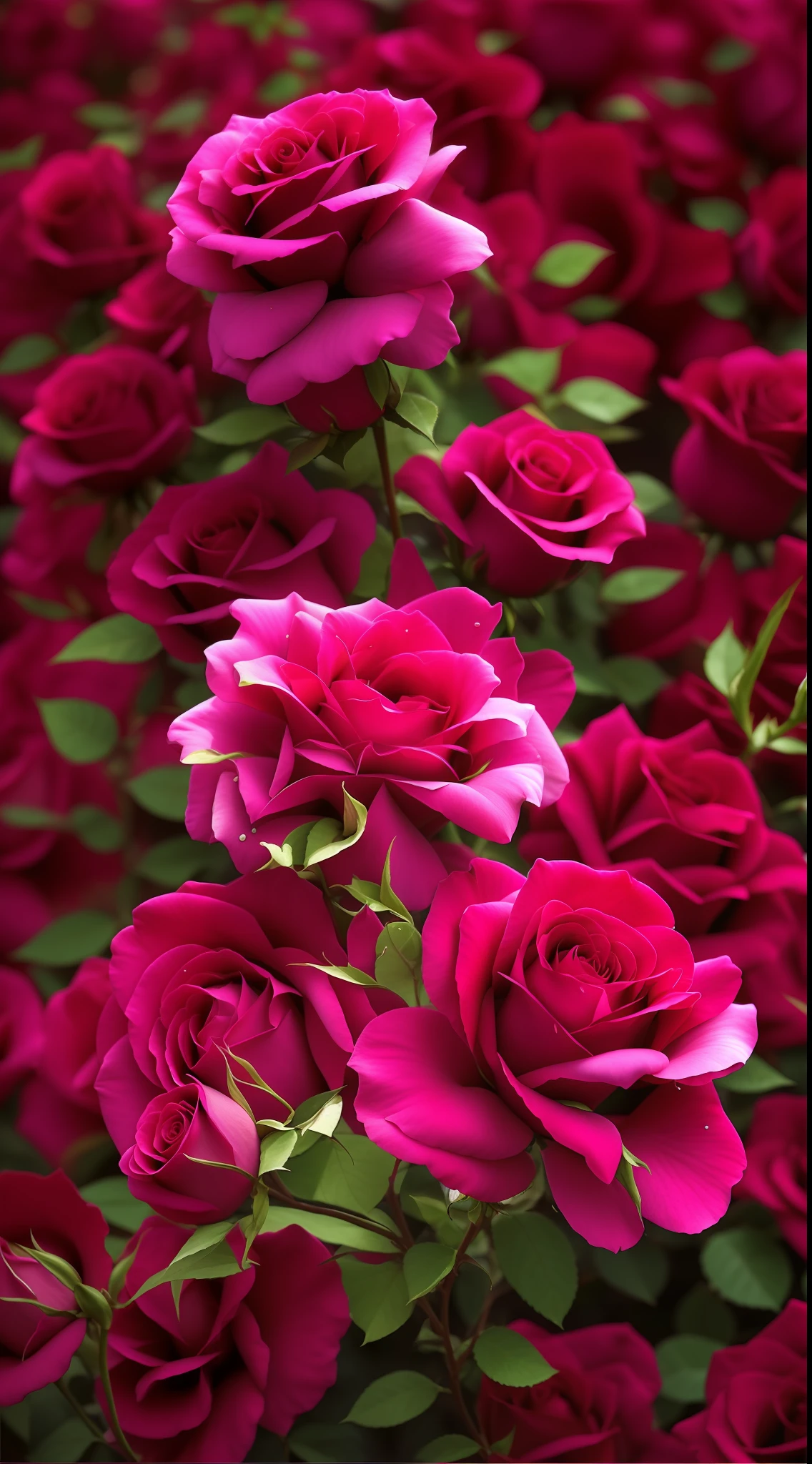 Many pink roses bloom in the garden, rosa bonheurn, rose-brambles, rose twining, rosette, a few roses, Red and magenta flowers, natural point rose', Rose garden, small red roses, rich deep pink, Magenta and blue, Rozen Maiden, Red roses, roses in cinematic light, Incredibly beautiful, vivid and vibrant