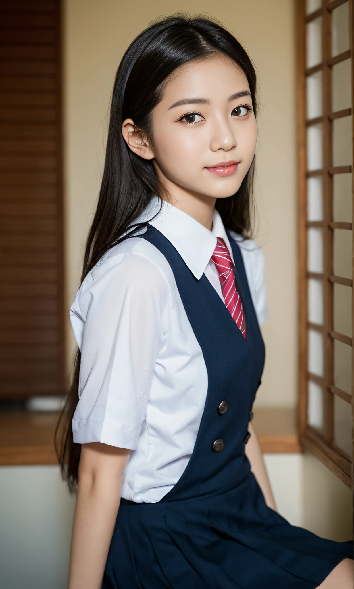 ulzzang -6500-v1.1, (Raw foto:1.2), (Photorealsitic:1.4), a beautiful detailed girl, japanes、2 legs、2 arms、extremely detailed eye and face, beatiful detailed eyes, Panchira、pantiy、full body Esbian、Underpants、Show Pants、Sit up、burden、Ridiculous, unbelievable Ridiculous, huge filesize, ultra-detailliert, hight resolution, ighly detailed, top-quality, masterpiece, Kemomimi, ((Japanese girls' high school uniform)), illustratio, ighly detailed, nffsw, unification, 8k wallpaper, magnifica, finely detail, masterpiece, top-quality, Highly detailed ticker uniform 8K wallpaper, Light on the Face、电影灯光、a 18 year old girl、Raw feet、