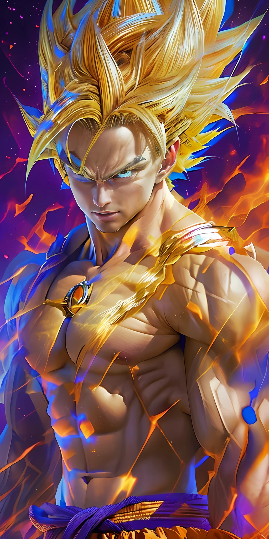 One chest is very large,Close-up of a man with very large, Super Saiyan, Super Saiyan Goku, photorealistic human goku, Highly detailed portrait of Goku, going super saiyan, super sayian goku, broly, portrait of goku, Goku portrait, human goku, Son Goku, dio brando, super sayan, Super Saiyan Joe Biden
