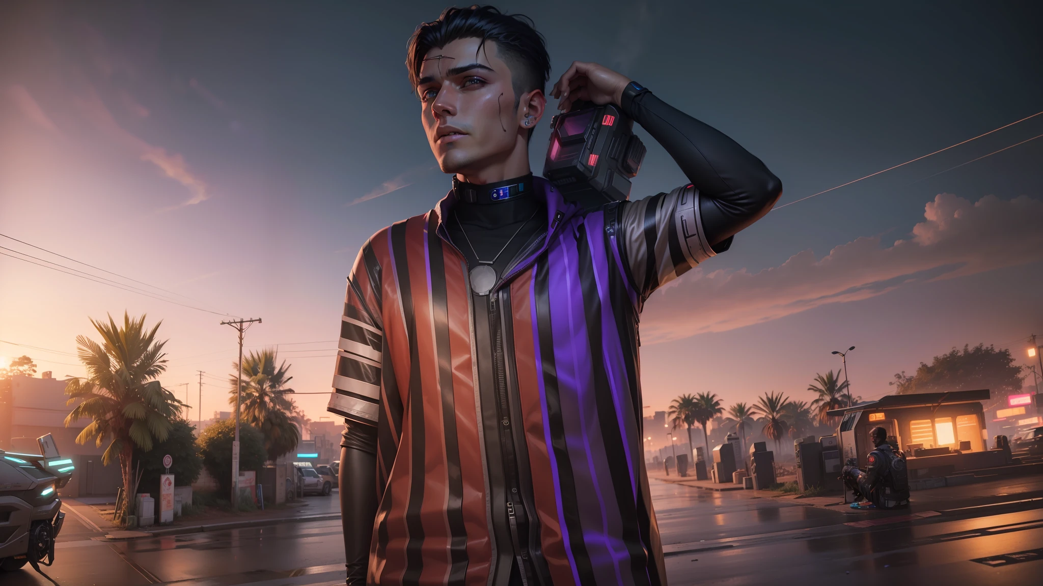 Cyberpunk background handsome boy realistic face 4k