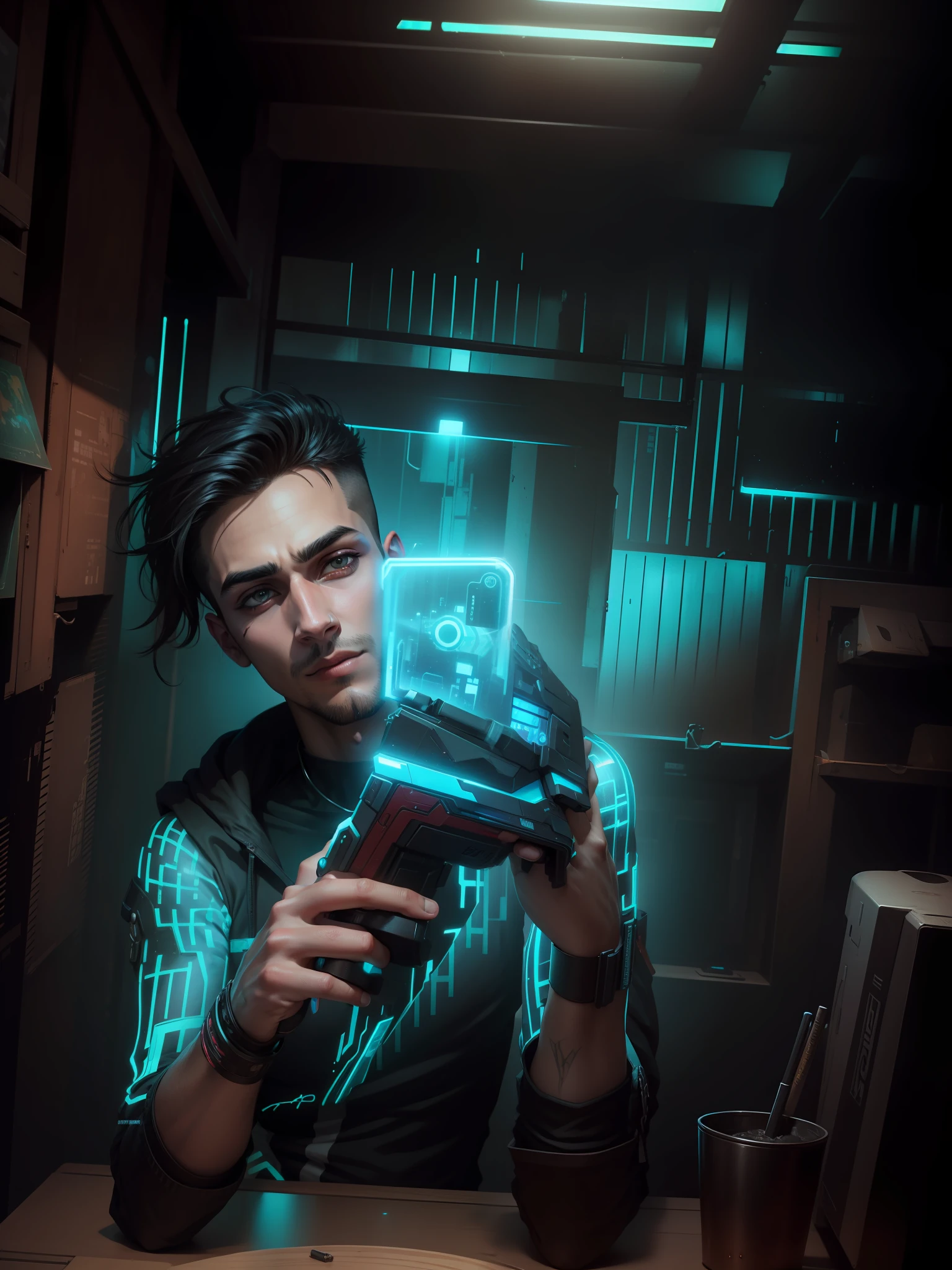 Chenge background cyberpunk handsome boy ultra realistic face