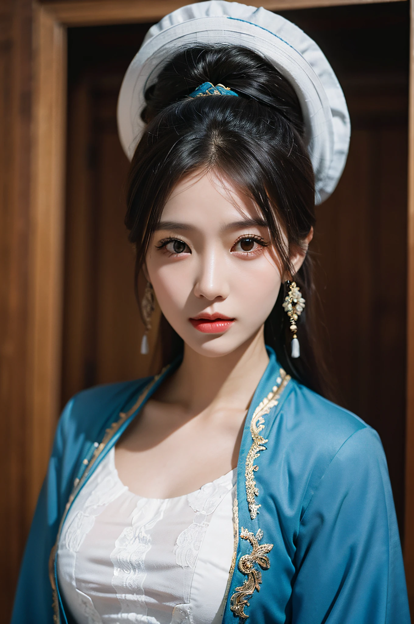 (Hyperrealistic,)8K,35mm,hyper-high detail, Professional lighting, Best quality, 超高分辨率, Visually stunning, (1girll:1.1), (Uyghur clothing 1.2),realskin,(Perfect body 1.3)(Ultra-delicate face)Uyghur