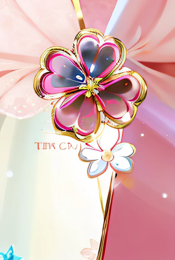 There is a pink flower，There is a golden flower on it, Very cute, VSX, flower, Very sweet, van cleef & arpels style, Very crisp, shaxi, very design, high detal), Middle metaverse, author：Love light, apples, pink flower, perfume, 🎀 🧟 🍓 🧚, The is very detailed