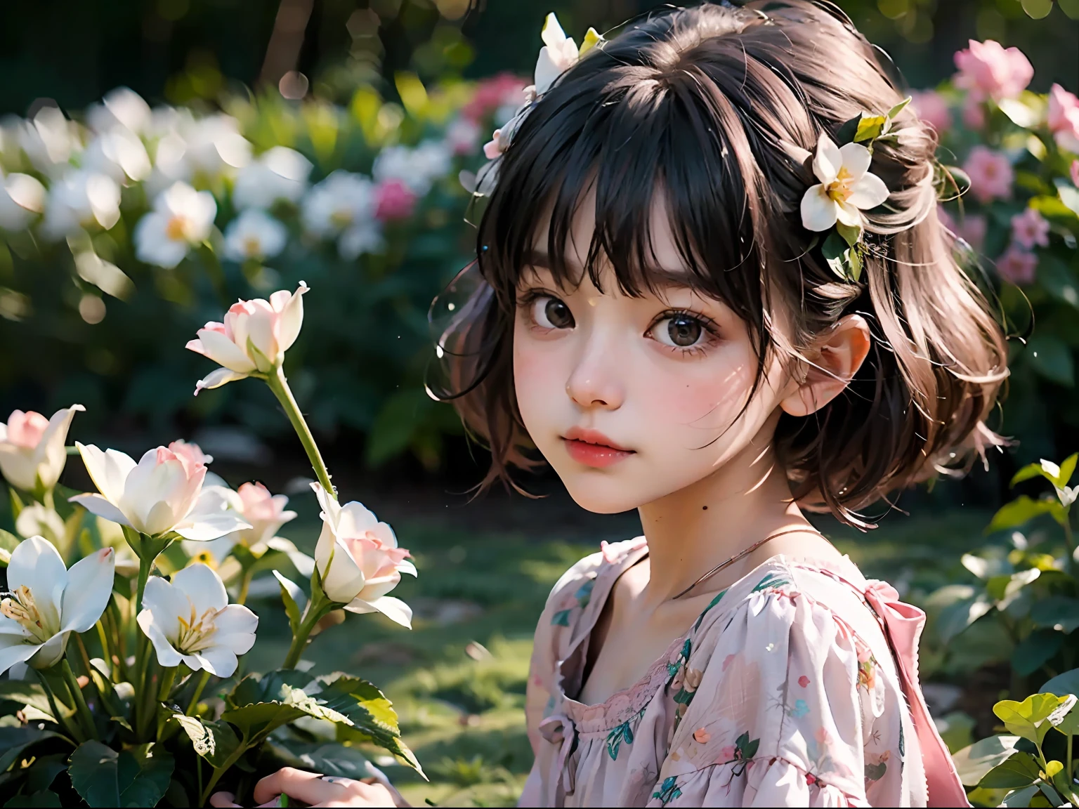 (Best quality），（HD8K），（Realistic），Children in the garden，Adorable，Blush，Kaihuai（Masterpieces）