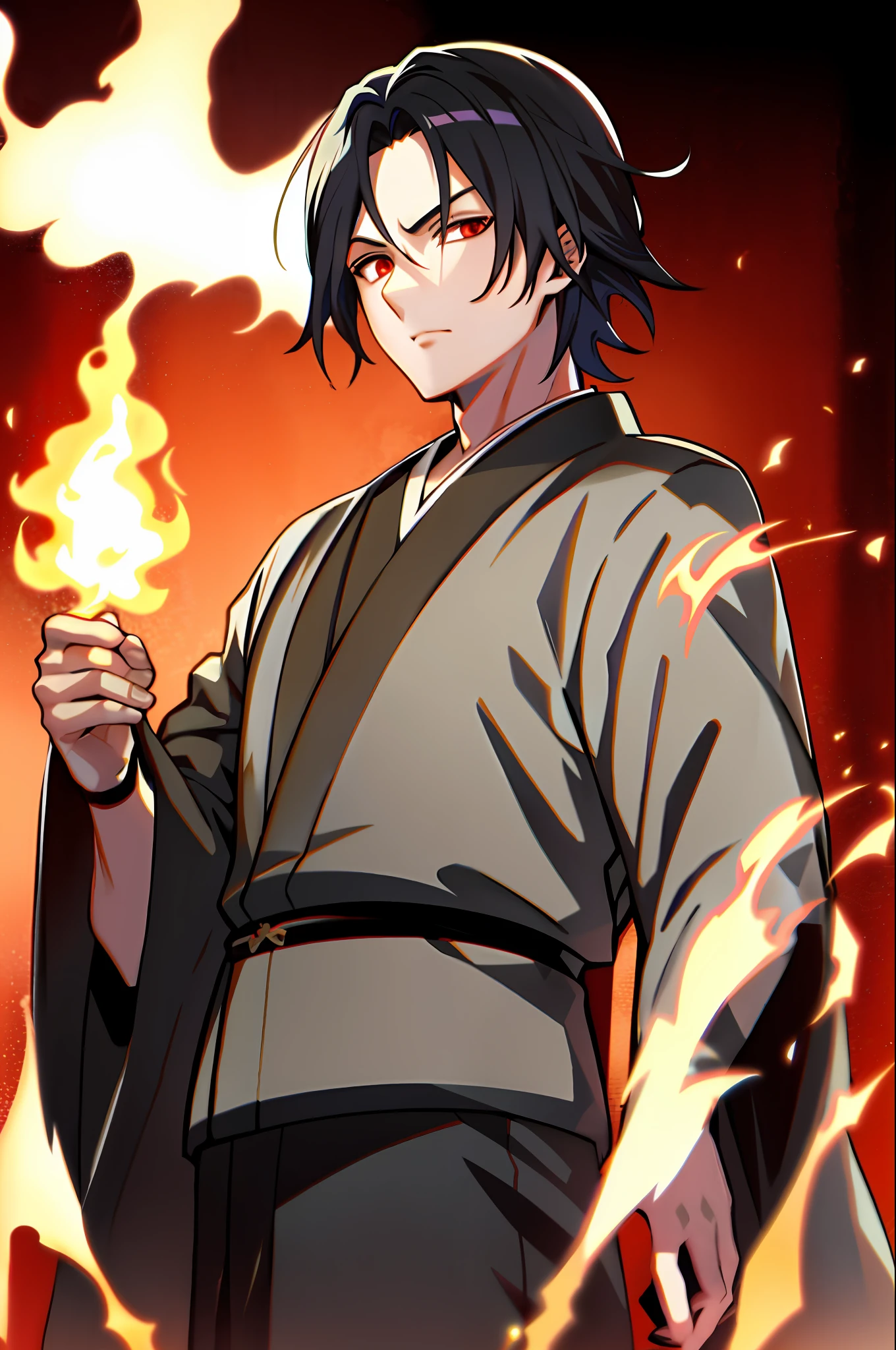 Black hair, Red eyes, Anime characters before the fire,handsome guy in demon killer art, Badass anime 8 K, shuushuu anime image, handsome japanese demon boy, offcial art, young anime man