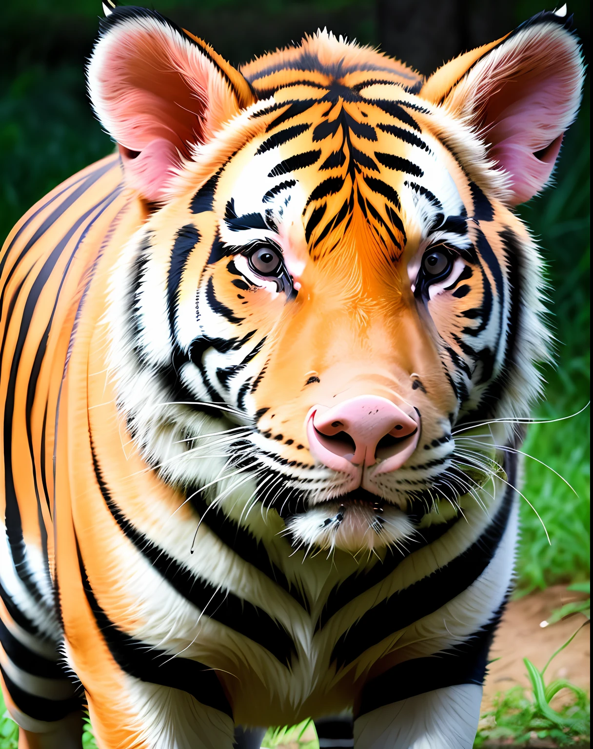 A pig has tiger markings,Pig's head tiger body, 真实感, 4K textures,natural soft light