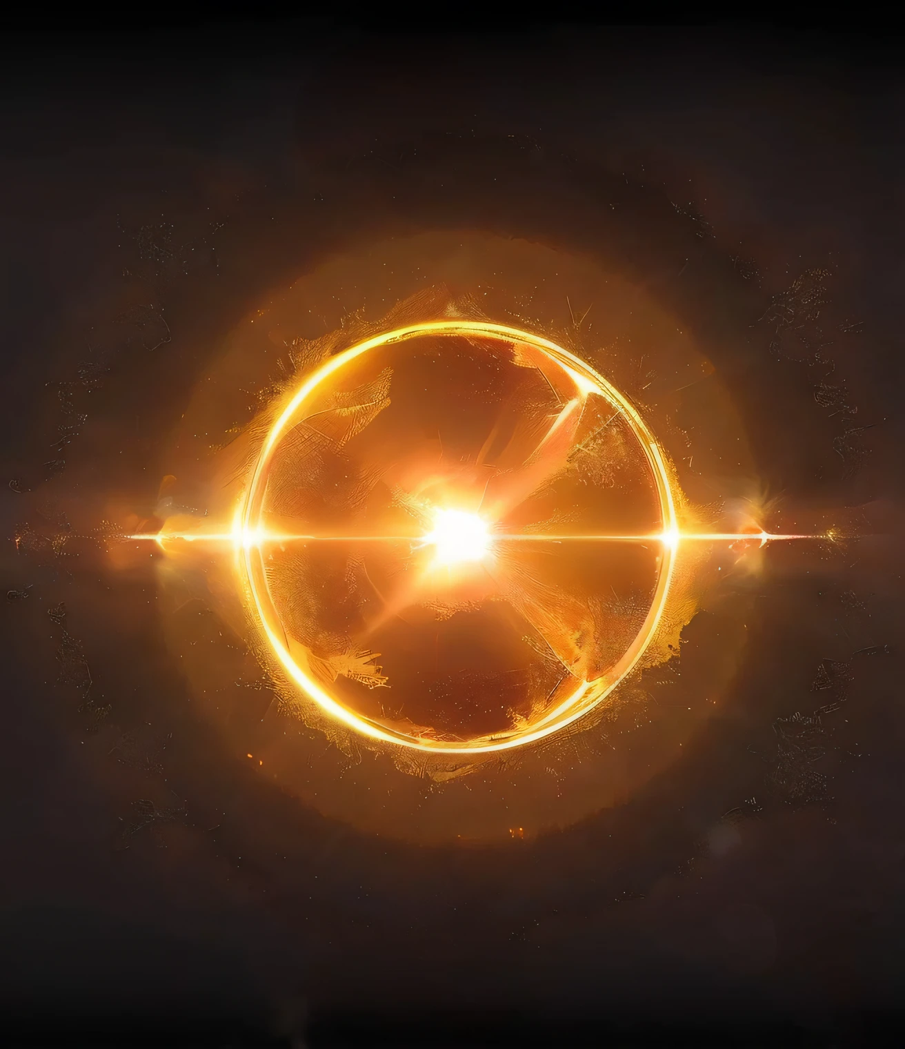 Close-up of big waves in the ocean,Close-up of glowing object in the dark, solar flare unreal engine, nuclear fusion, opening a shining portal, glowing sphere, fractal burning halo, glowing magma sphere, luminous fire halo, Lens flare. occult photorealism, a glowing halo, glowing golden aura, cosmic sun in the background, flares anamorphic, lense flares, Solar flare HD