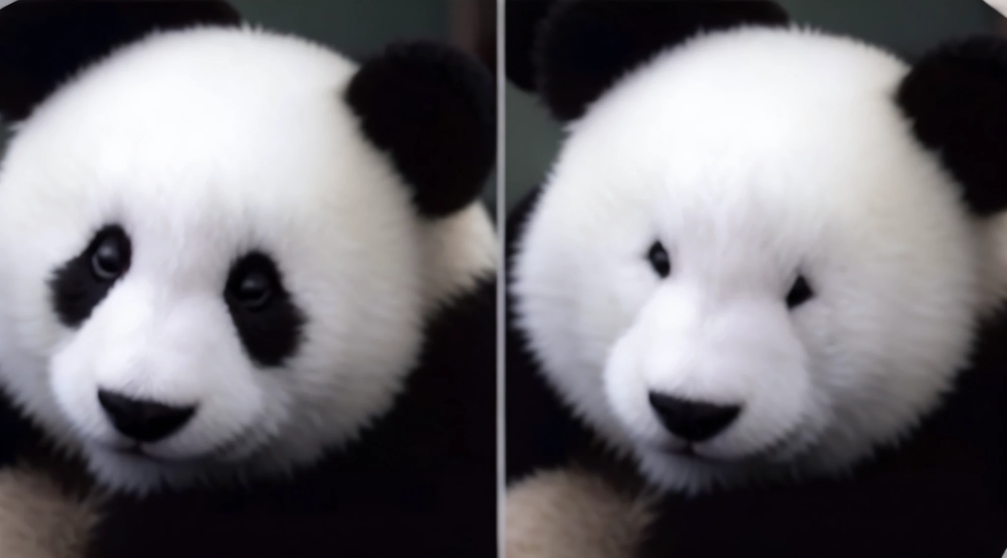 Aravi Panda Bear,Black and white fur and black nose, panda panda panda, Panda, Cute panda, Both faces are visible, with no facial features, identical picture, round cheeks, a cute giant panda, reddit, look straight at the camera, mu pan, both smiling for the camera, look straight at the camera, smirking at the camera
