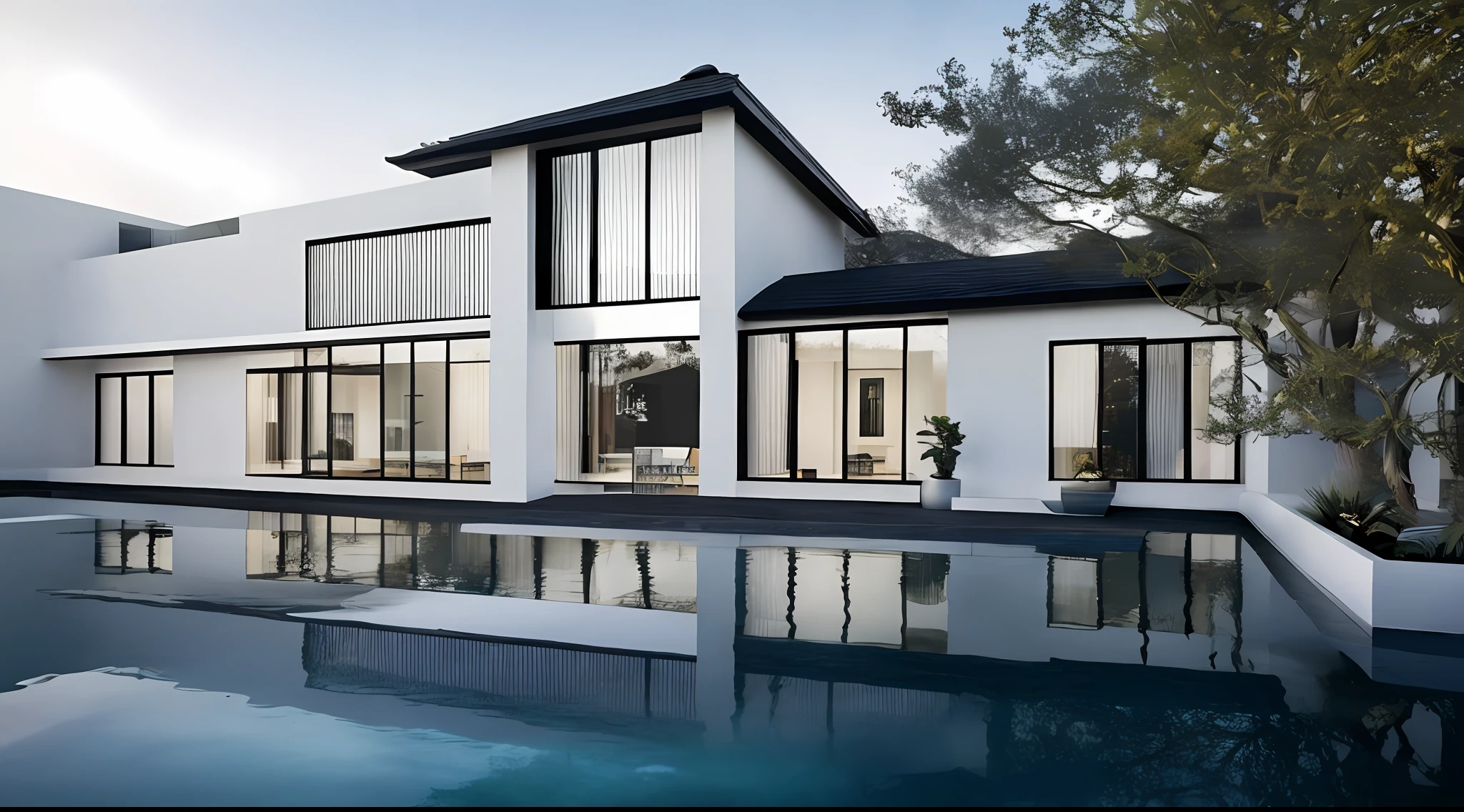 Minimalist architectural exterior,a plant(1:0.5),suns rays,big glass window,Realiy,an award winning masterpiece,The details are incredible,highly detailed,Harper's Bazaar art,fashion magazine,fluency,Clear focus,8K,rendering by octane