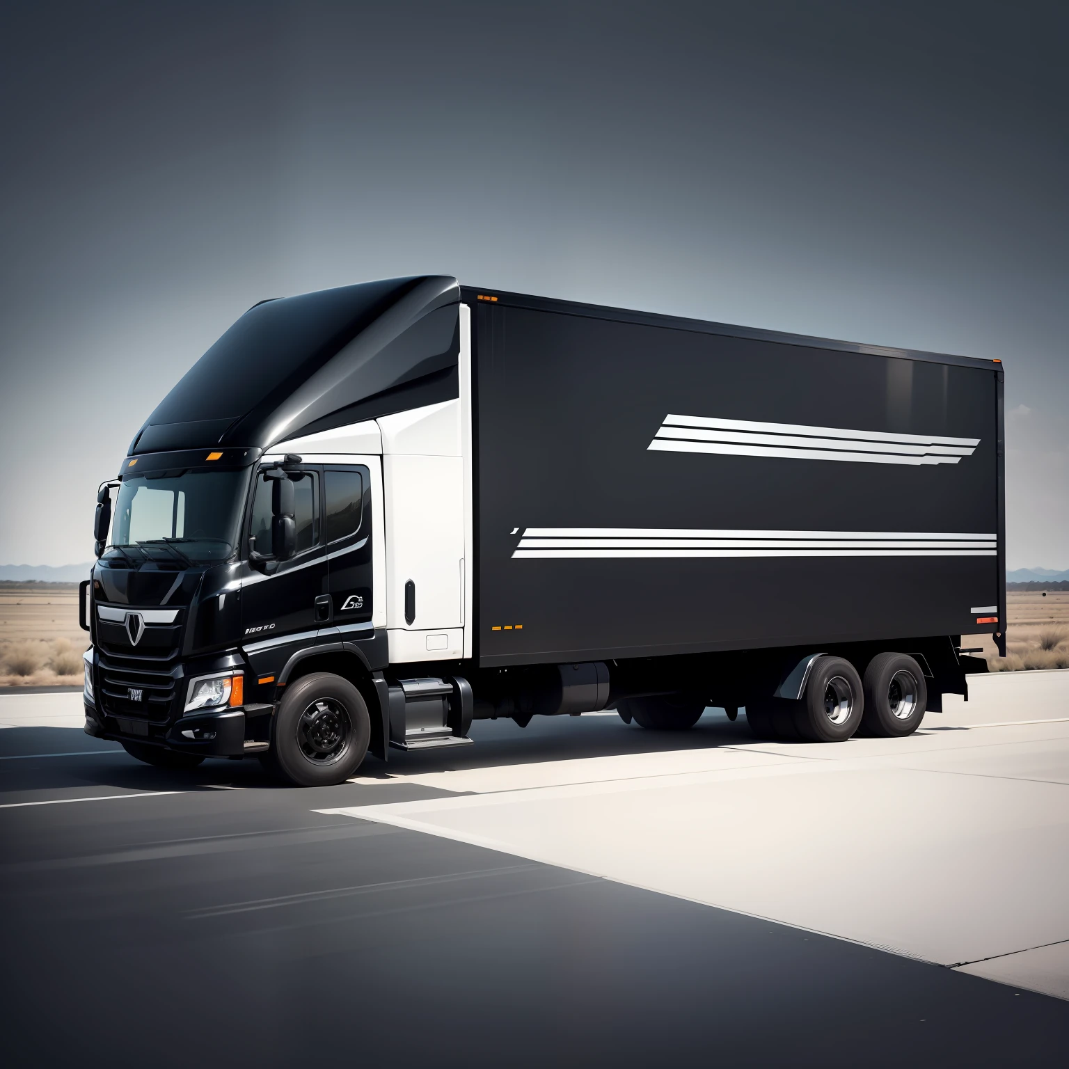 Imagine a sleek, rising-wing truck in black, with clean, simple lines to keep the minimalist approach. The front of the truck forms the illusion of wings that represent speed and movement. The lines are kept geometric and symmetrical to convey precision and efficiency in cargo transportation. The background of the logo is white, which helps to highlight the truck's black shape and creates a stylish and distinctive contrast.