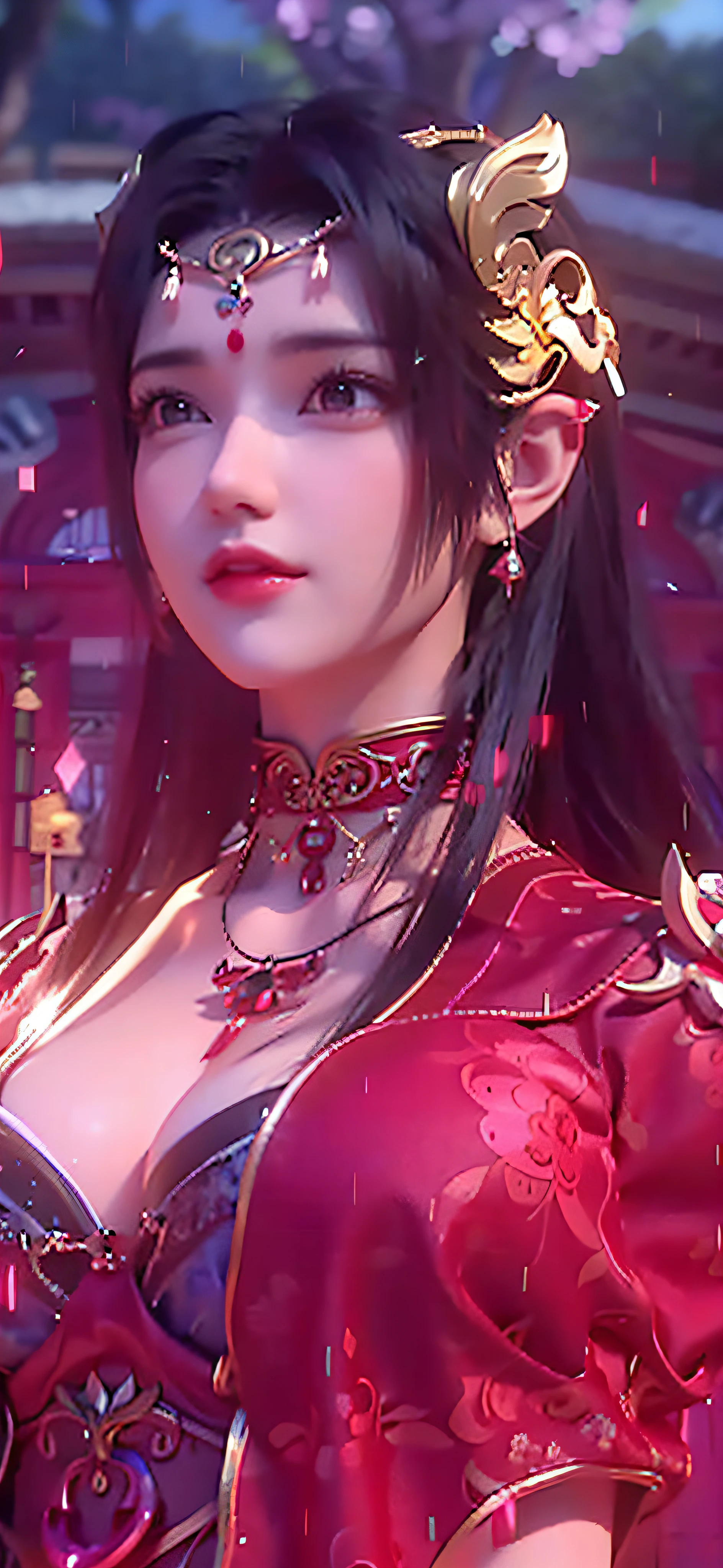 Close-up of a woman in a red dress and gold jewelry, （（elvish ears）），Royal Sister，Superb beauty，Queen Medusa，Beautiful and elegant queen, portrait of a queen,  Xianxia, a beautiful fantasy empress, xianxia fantasy, Beautiful young wind spirit, inspired by Li Mei-shu, ((a beautiful fantasy empress)), zhao yun, xianxia hero, 3 d anime realistic, full-body xianxia, Smooth anime CG art