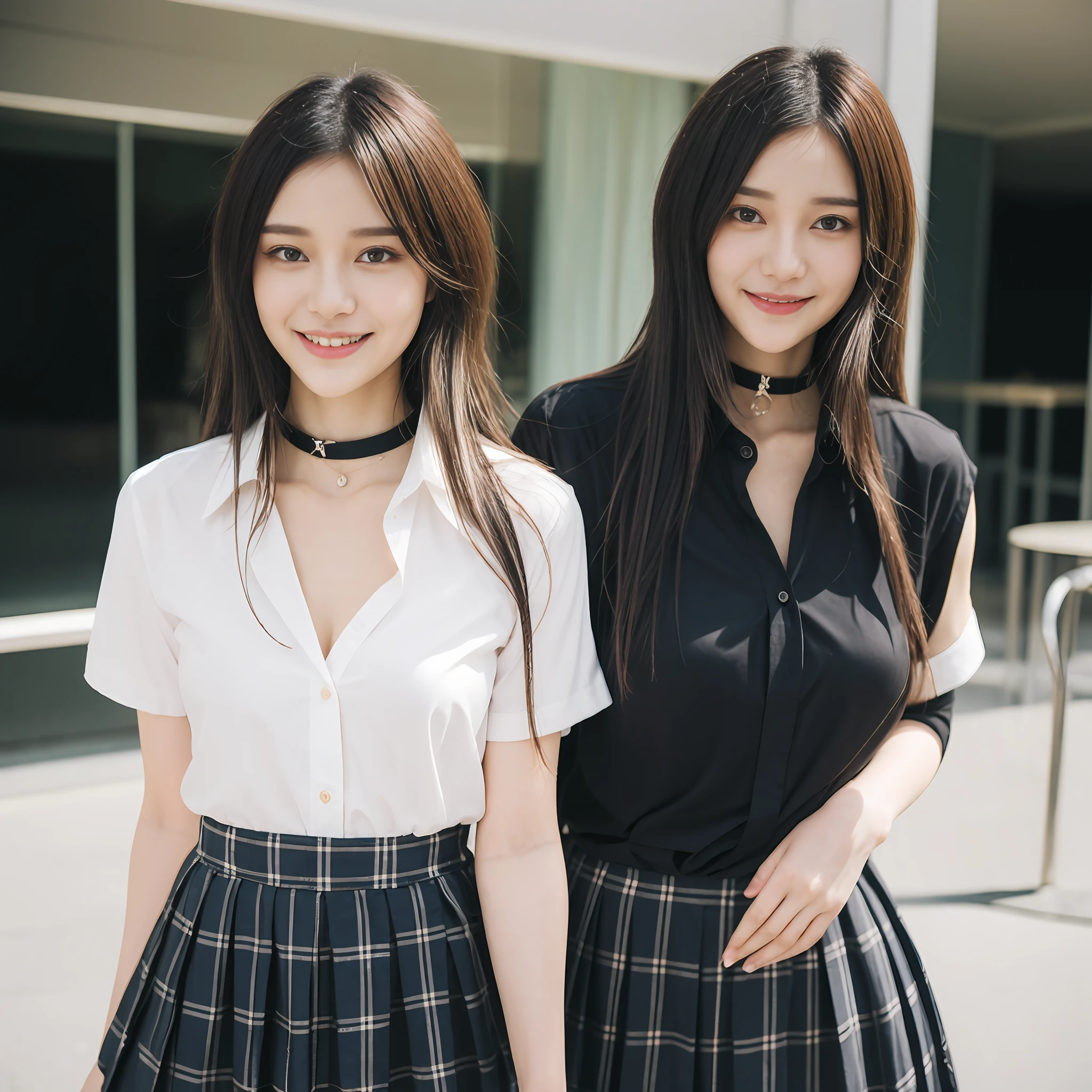masterpiece, best quality, full body, 1girl, bangs, black choker, black necktie, blonde hair, blue skirt, blush, bracelet, breasts, choker, clothes around waist, collarbone, collared shirt, cowboy shot, dress shirt, ear piercing, eyebrows visible through hair, gradient hair, grin, gyaru, jewelry, kogal, long hair, looking at viewer, loose necktie, necktie, piercing, plaid, plaid skirt, pleated skirt, red eyes, ring, school uniform, shirt, skirt, smile, solo, white shirt, street, sky, cherry blossoms, petals,illustration, (magazine:1.3), (cover-style:1.3), fashionable, woman, vibrant, outfit, posing, front, colorful, dynamic, background, elements, confident, expression, holding, statement, accessory, majestic, coiled, around, touch, scene, text, cover, bold, attention-grabbing, title, stylish, font, catchy, headline, larger, striking, modern, trendy, focus, fashion,