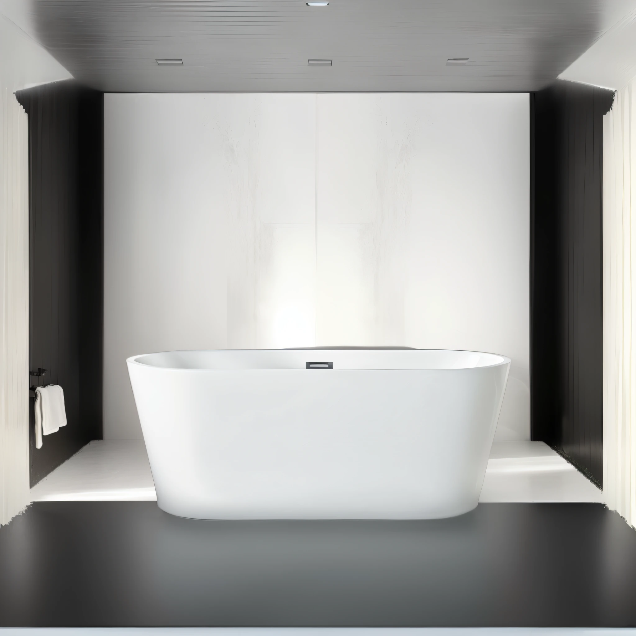 The bathroom had a white bathtub，There is a black counter inside, elegant minimalism, tinas, sleek streamlined design, ، simple, sleek white, Maximalism, Clean lines, premium bathroom design, serene scene, qualia, sleek utopian design, serene emotion, minimal modern, modern minimalist f 2 0, Modern minimalist, sleek flowing shapes