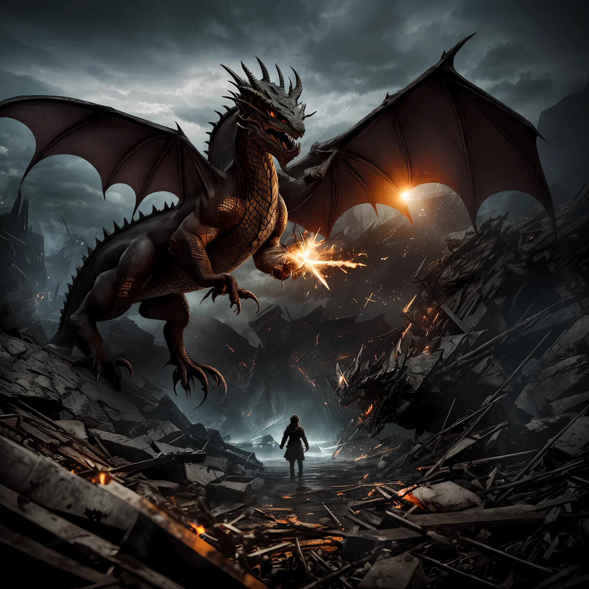 From Darkness to Light: Imagine photographing a battle-hardened dragon and human who has emerged from the depths of despair and trauma. Highlight their resilience, the spark of hope in their eyes, and the strength they have gained from overcoming adversity.