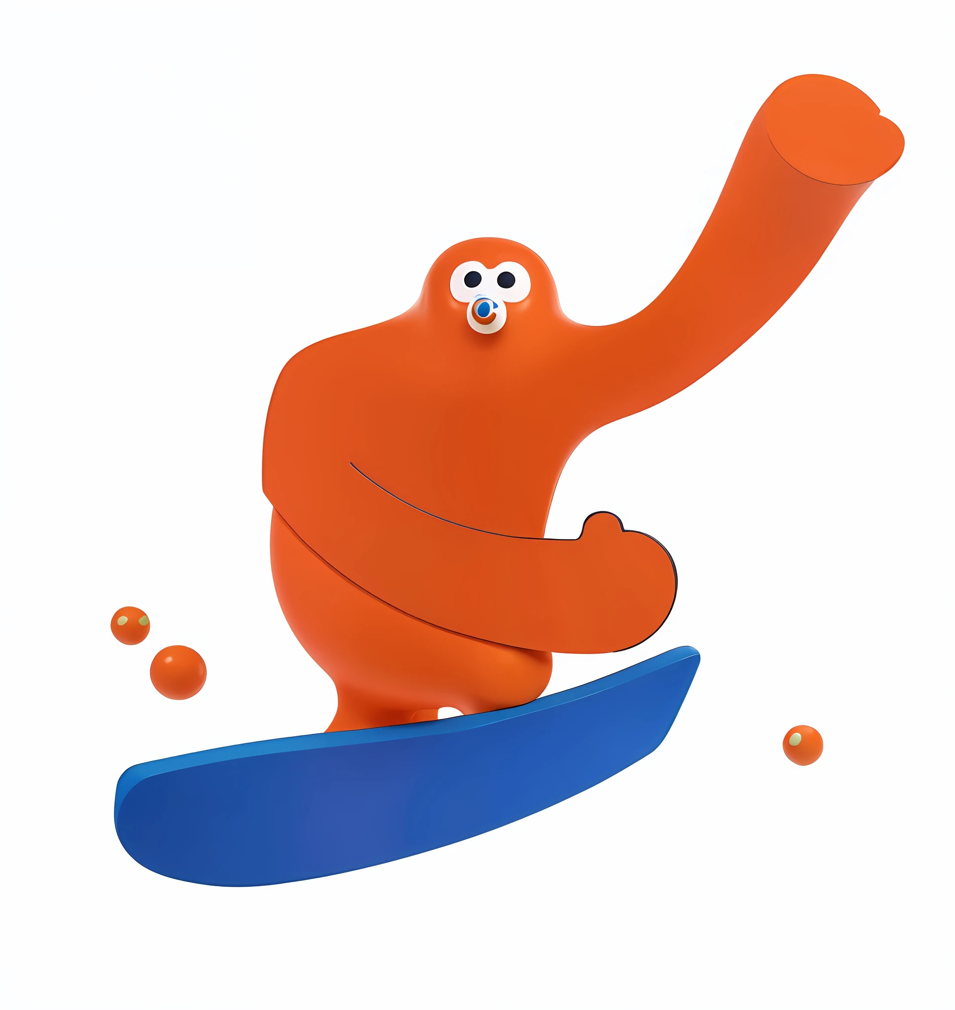 Orange funny gibbon mascot IP,Small black eyes,Fish-shaped mouth,Play blue skateboarding,Spit bubbles into your mouth,The gibbon mascot is orange all over,Non-human characters,