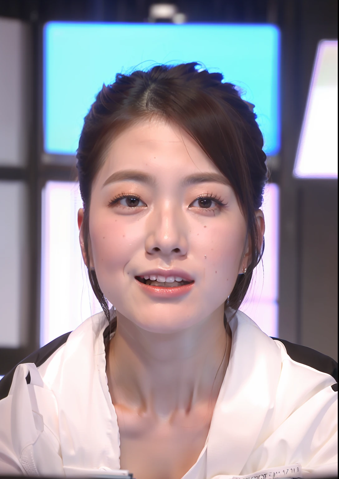 masterpiece,best quality,higher, 1girl, beautiful face, face_focus,(announcer),(nsfw)