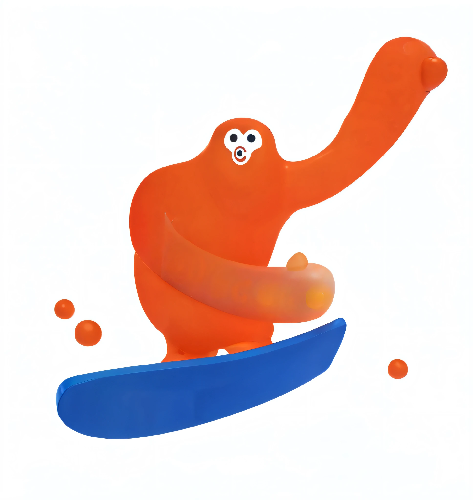 Orange funny gibbon mascot IP,Small black eyes,Fish-shaped mouth,Play blue skateboarding,Spit bubbles into your mouth,The gibbon mascot is orange all over,Non-human characters,