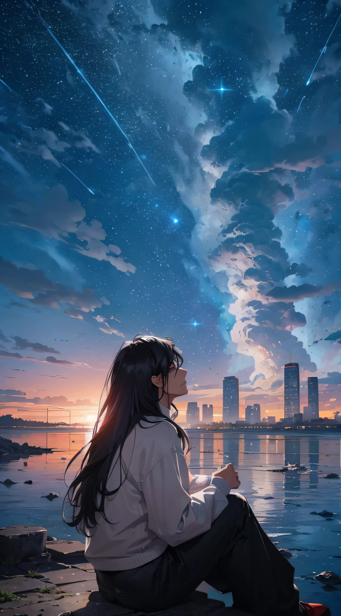 (((Handsome character with black hair))), Sharp outfits, Strong-willed expression, Unique poses, Thunder and lightning in the background, mystic atmosphere