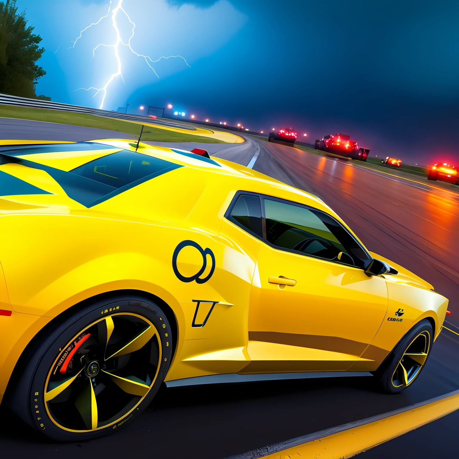 Tornado warning, chaos, yellow Camaro, highway, concept art, 4k